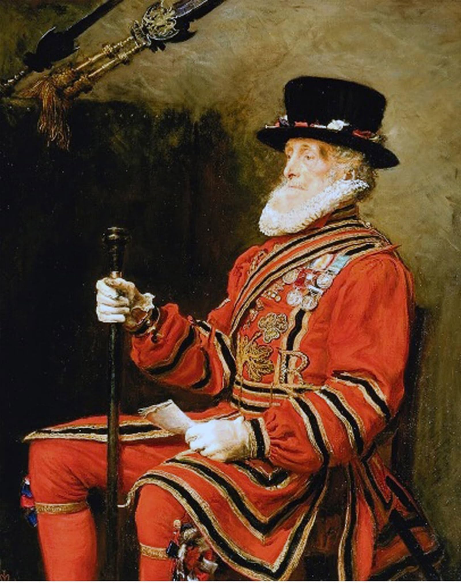 POSTERIIk Vintage Classic Picture Landscape Artwork John Charles Montague Yeoman of the Guard by John Everett Millais Portrait Canvas Painting for Office Home Decor 60x90cm