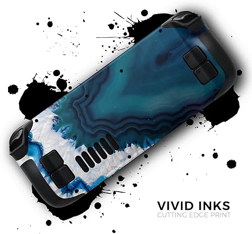 Miniatura 3 de Design Skinz - Compatible con Steam Deck - Calcomanía protectora de vinilo extraíble resistente a los arañazos - Rebanada de ágata azul brillante