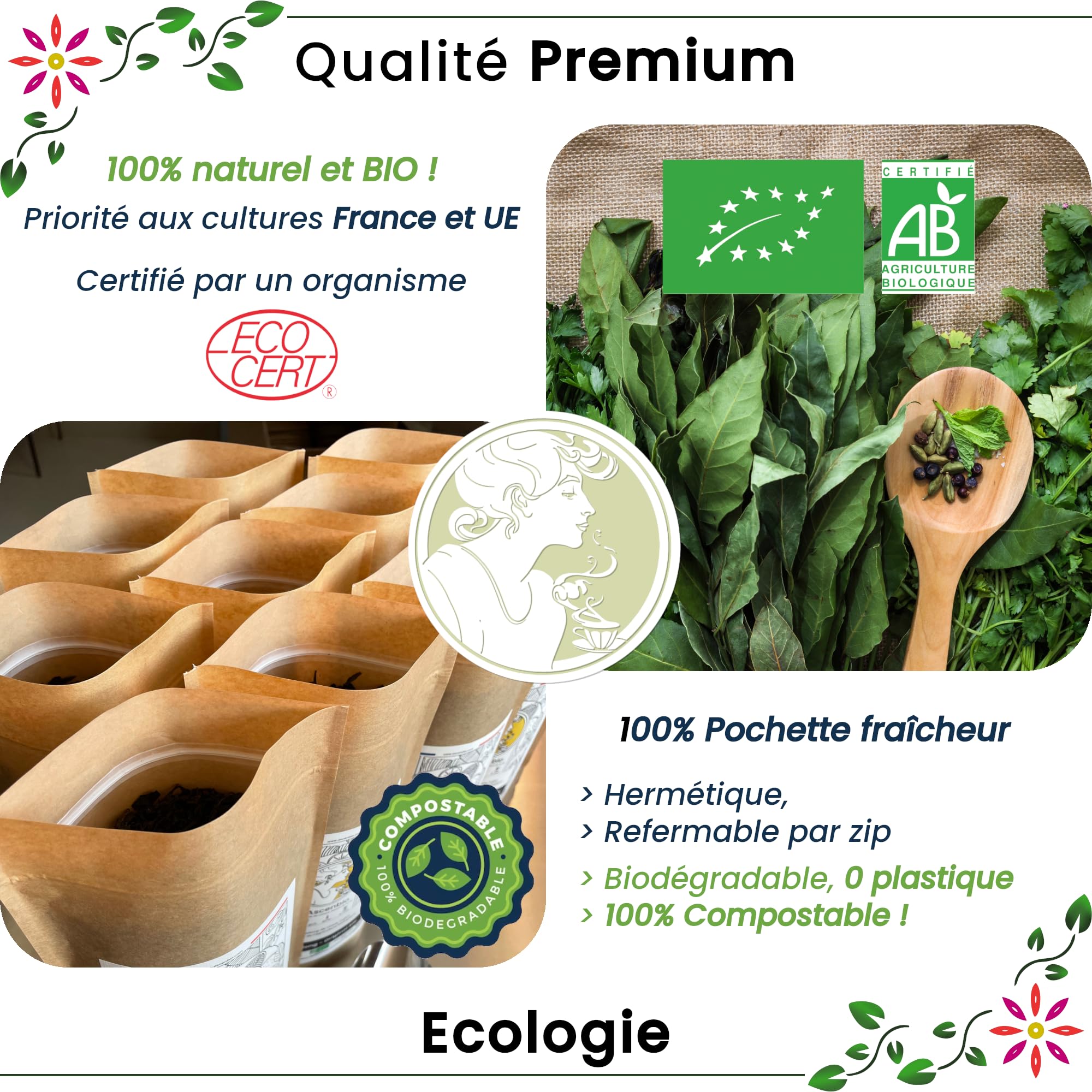 Ascenbio ✿ Rooibos Verde Orgánico ✿ Té de hierbas nocturnas Rooibos sin fermentar ✿ A granel 180 g ✿ Preparado y envasado en Francia ✿ Embalaje biodegradable
