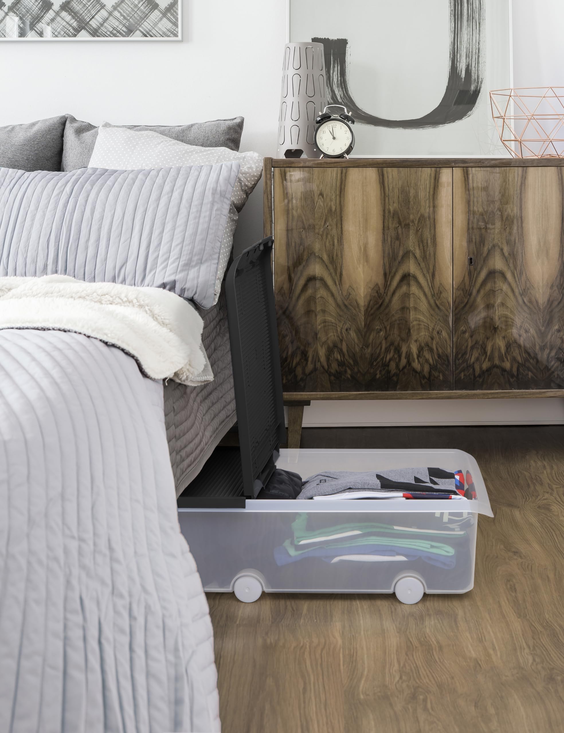 TATAY Scatola con Coperchio 63 L Design Resistente Plastica Senza BPA | Scatola con Coperchio Casa | Misure 45x78x18 cm | Plastica ABS Resistente | Manici Ergonomici | Ruote Integrate, Nero