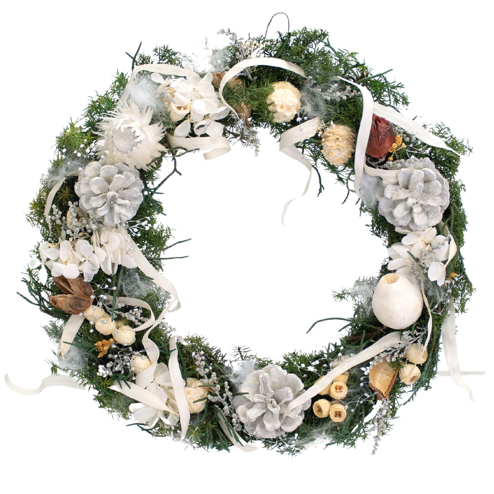 Amazon｜クリスマスリース 玄関 グリーン プリザーブドフラワー 29cm