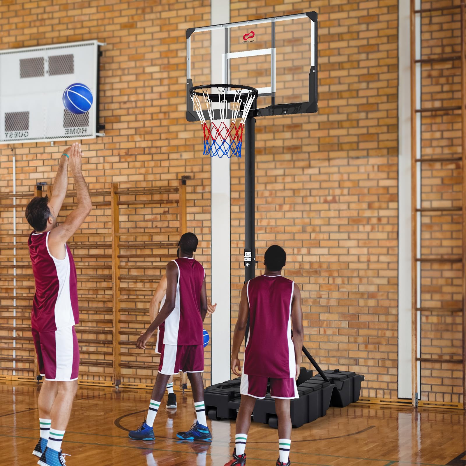 COSTWAY Canestro da Basket da Esterno ed Interno, Canestro da Basket Professionale e Pieghevole con Altezza Regolabile 230-305 cm, Tabellone in PC Infrangibile e Base Mobile con Ruote e Riempibile
