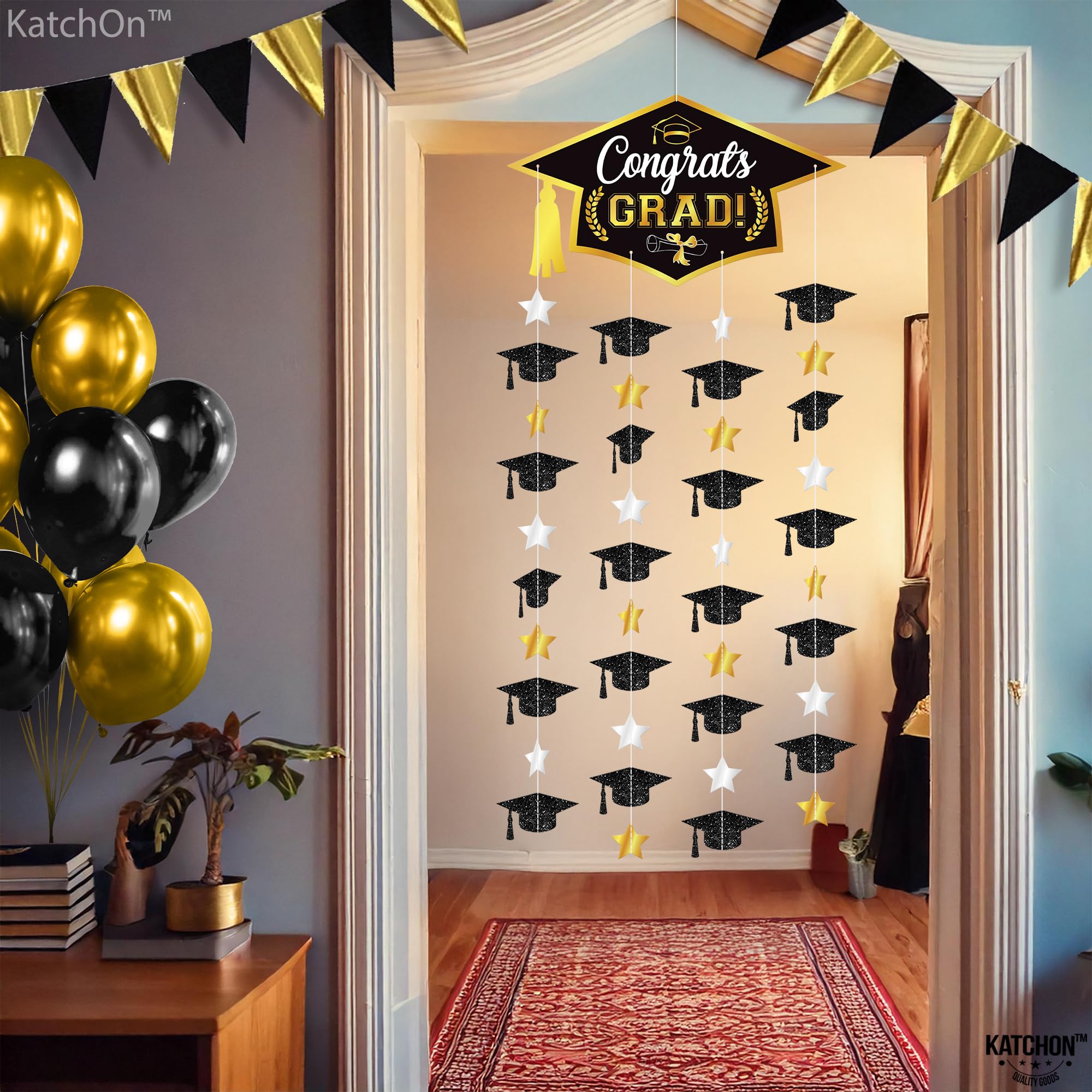 KatchOn, Black and Gold Graduation Cap Garland - Pack Of 2, No DIY, Black Gold, Large - Image 4