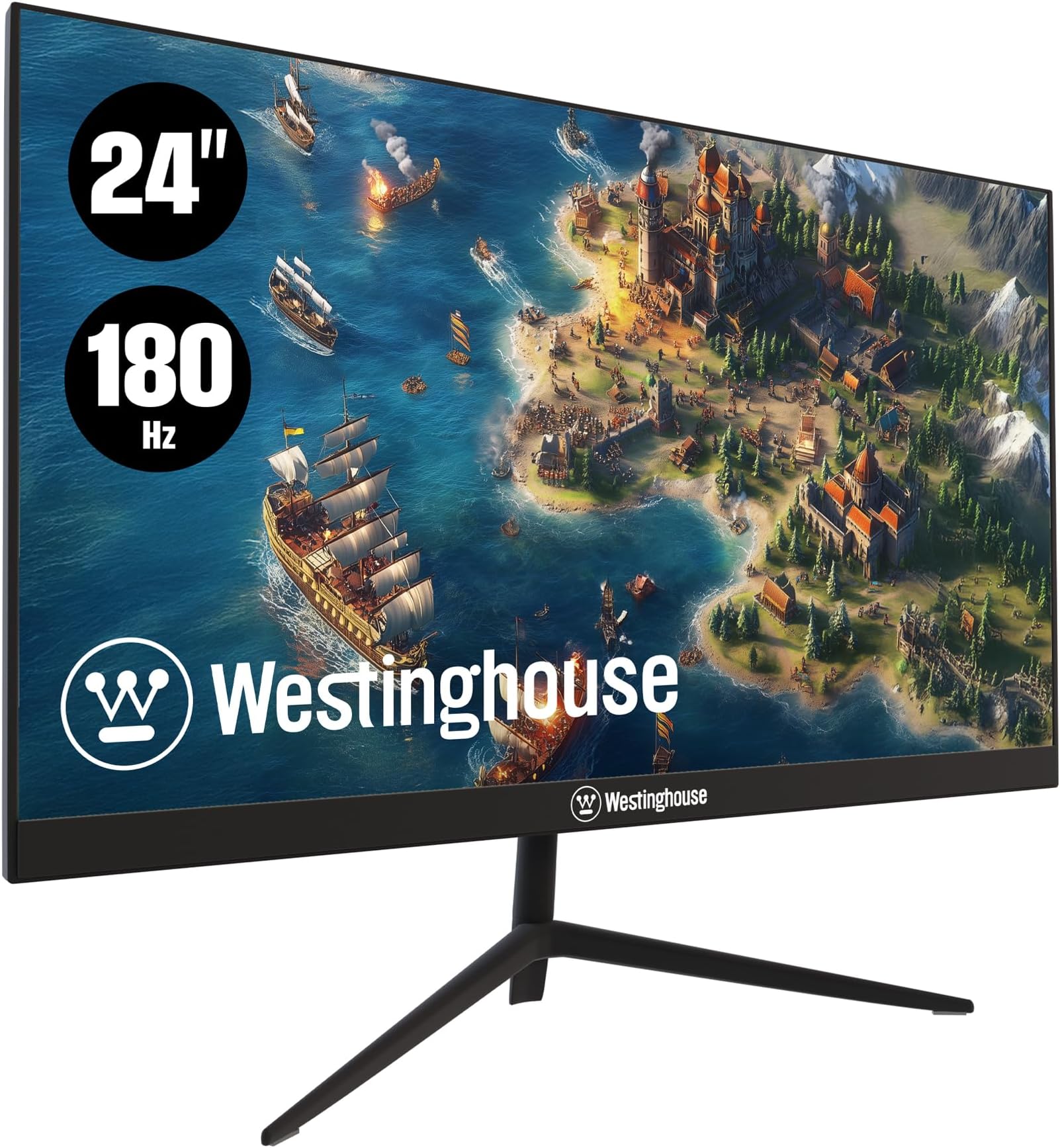 24 Inch Flat Gaming Monitor, 180Hz, 1ms, AMD FreeSync Support, Low Motion Blur, 1080p Full HD IPS Display, for Office, PC & Console Games, Built in Speakers, 1x DisplayPort, 2X HDMI
