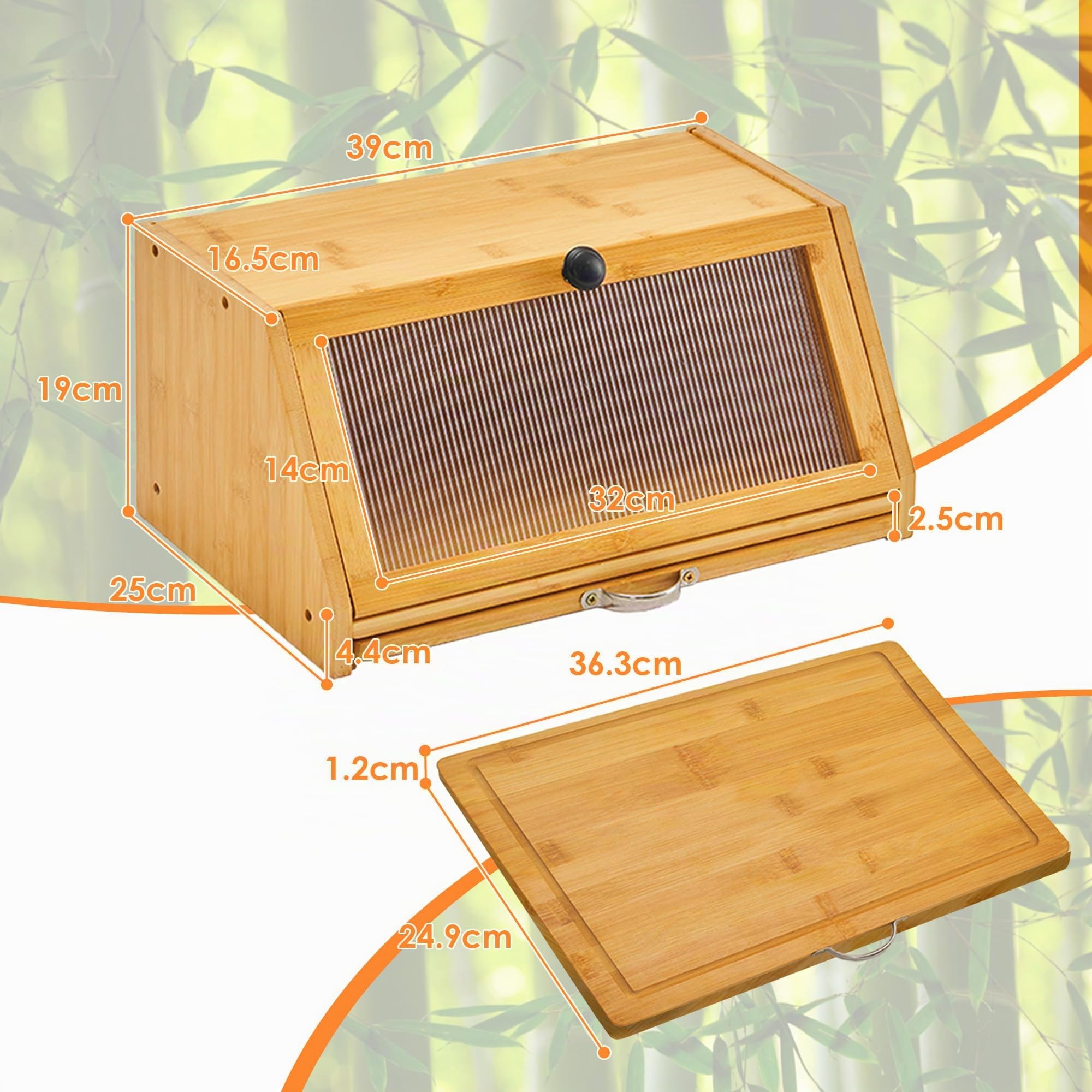 YOUDENOVA Caja para pan con tabla de cortar, caja de almacenamiento de bambú, cajas de pan de madera, caja de almacenamiento para pan, sal y pimienta, 39x25x20 (LxAxH) cm, Natural