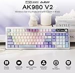 MechLands AJAZZ AK980 V2 Mechanical Gaming Keyboard with Display Screen, 10000mAh Battery, 98% Wireless Keyboard with BT/USB-C/2.4GHz, Hot Swappable, Knob, RGB for Win/Mac (White)