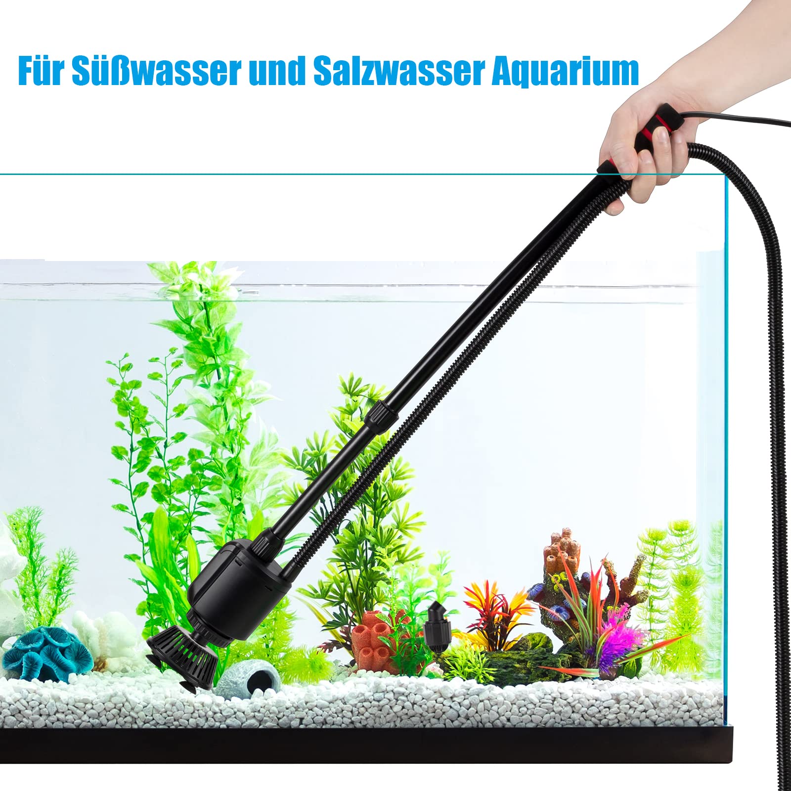 AQQA 6 in 1Elettrico Detergente per Ghiaia dell'acquario,aspirapolvere per sifone per acquario per assorbire lo sporco,Filtro Acqua Doccia,Kit di Pulizia Multifunzione