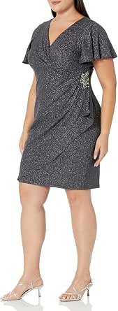 S.L. Fashions Women's Plus Size Tea-Length Fit & Flare Dress – Embroidered & Ruched Waist