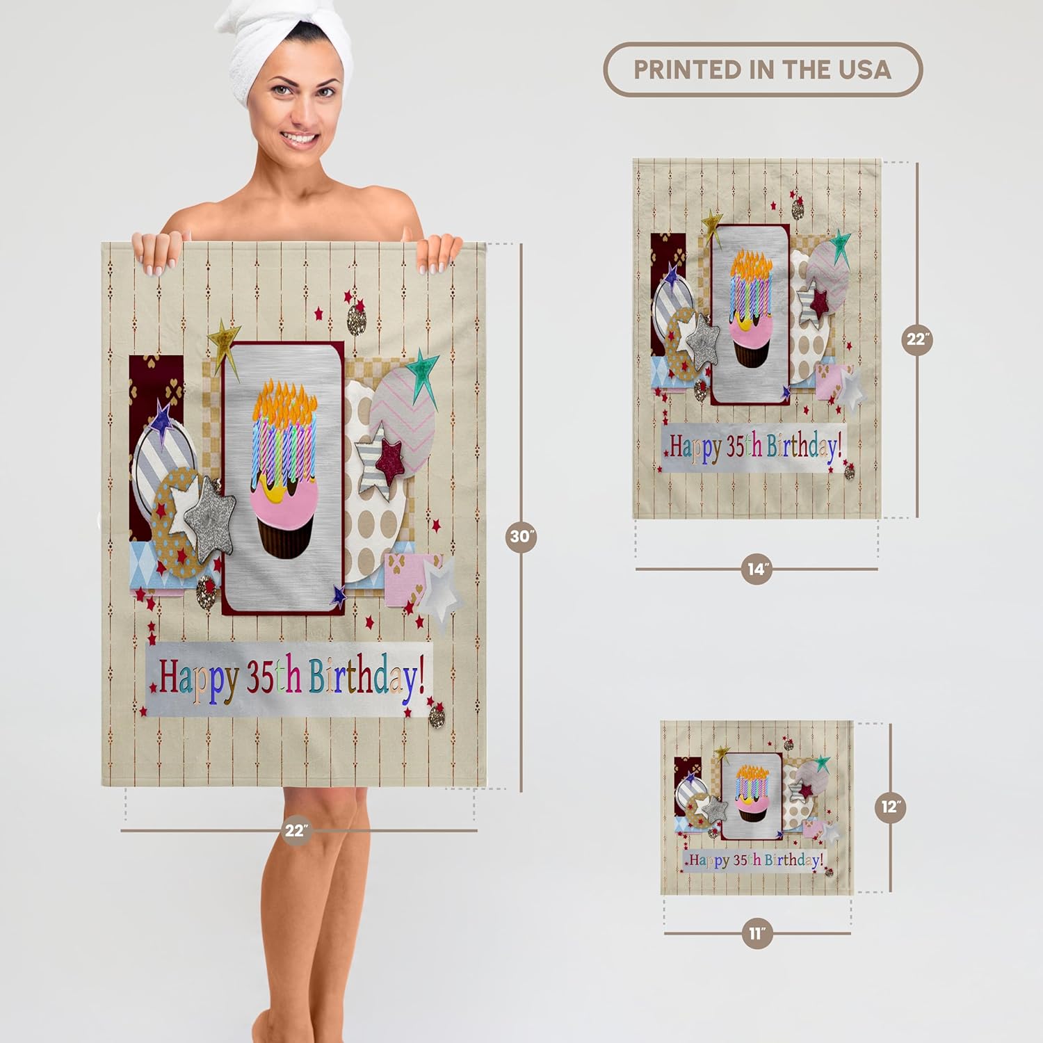 3dRose Collage of Stars, Cupcake, and Candle, Happy 35th Birthday 22x30 Bath Hand Pool Towel