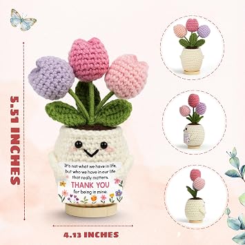 Best Friend Friendship Gifts for Women - Funny Mothers Day Birthday Gifts for Friends, Bestie, BFF, Bestfriend, Female, Girls - 5.51'' x 4.13'' Knitted Positive Tulip Flowers Friend Crochet