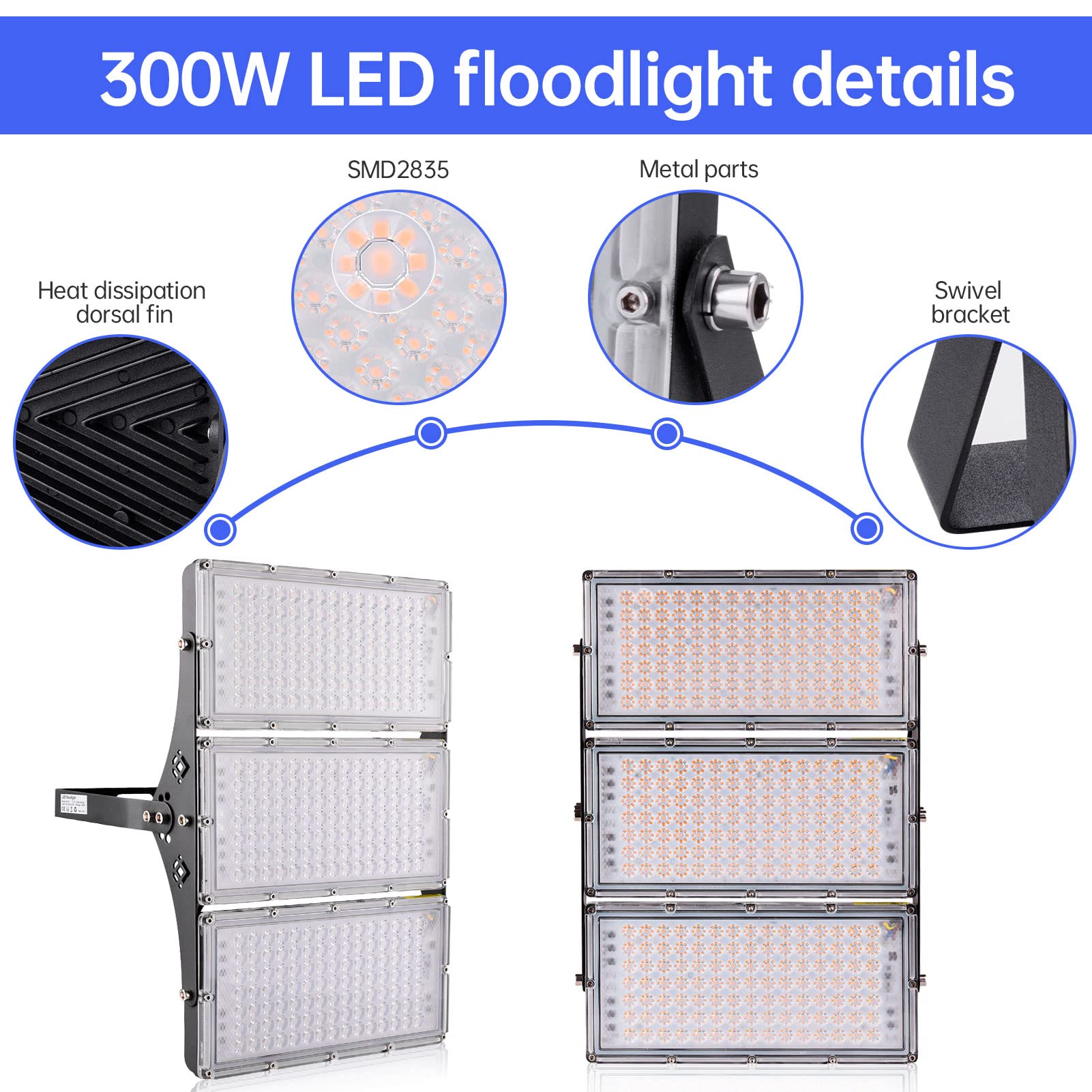 Sararoom LED Strahler Außen 300W 30000LM Fluter Flutlicht Scheinwerfer - 3000K Superhell Flutlichtstrahler Wandleuchte, IP65 Wasserdicht Außenstrahler Sicherheitsleuchte für Garten Garage Sportplatz