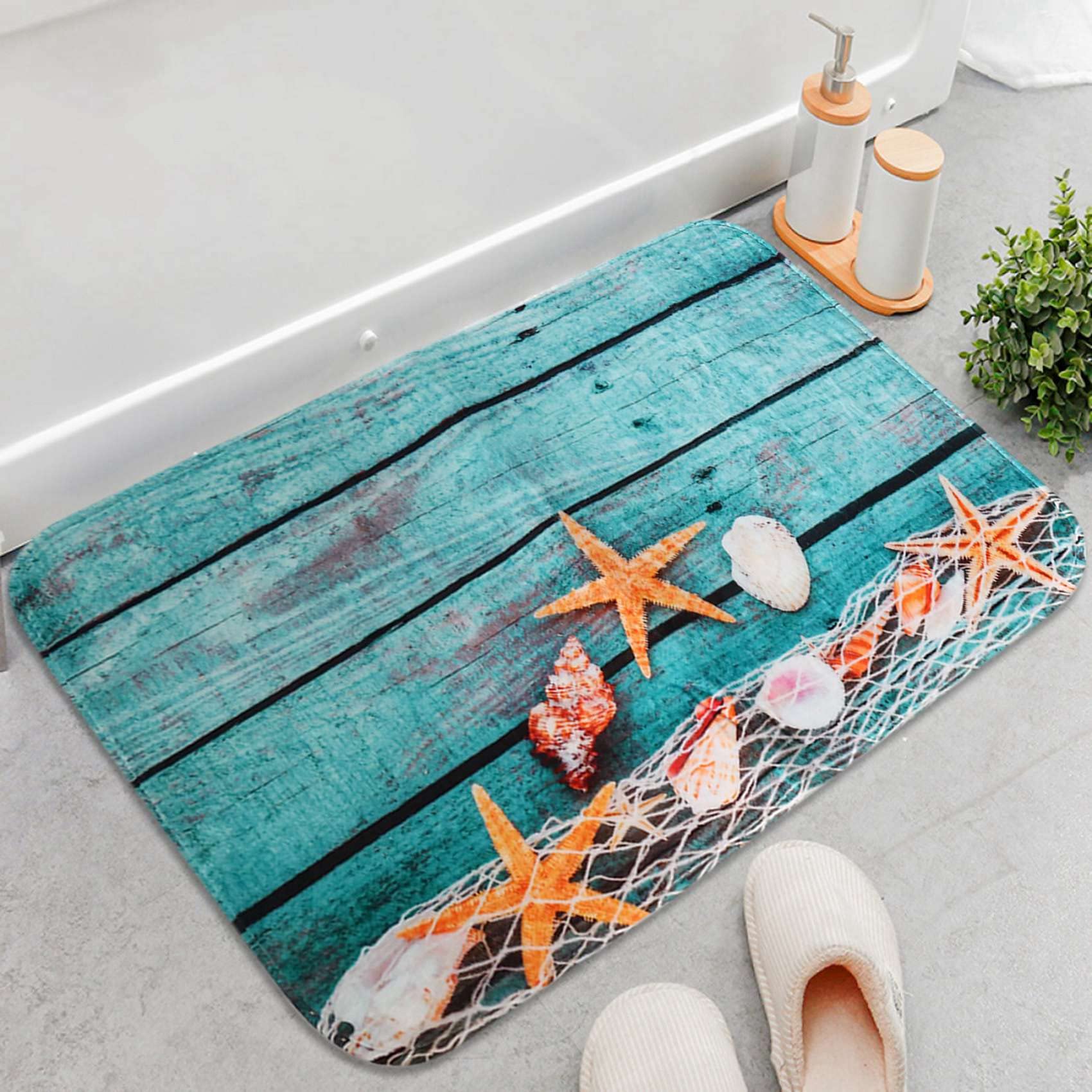 Giilayky Beach Seashells Starfish Sand Bath Mat Holidays Summer Bathroom Carpet Rug Non-Slip 3 Piece Toilet Mat Set Starfish Floor - Image 2