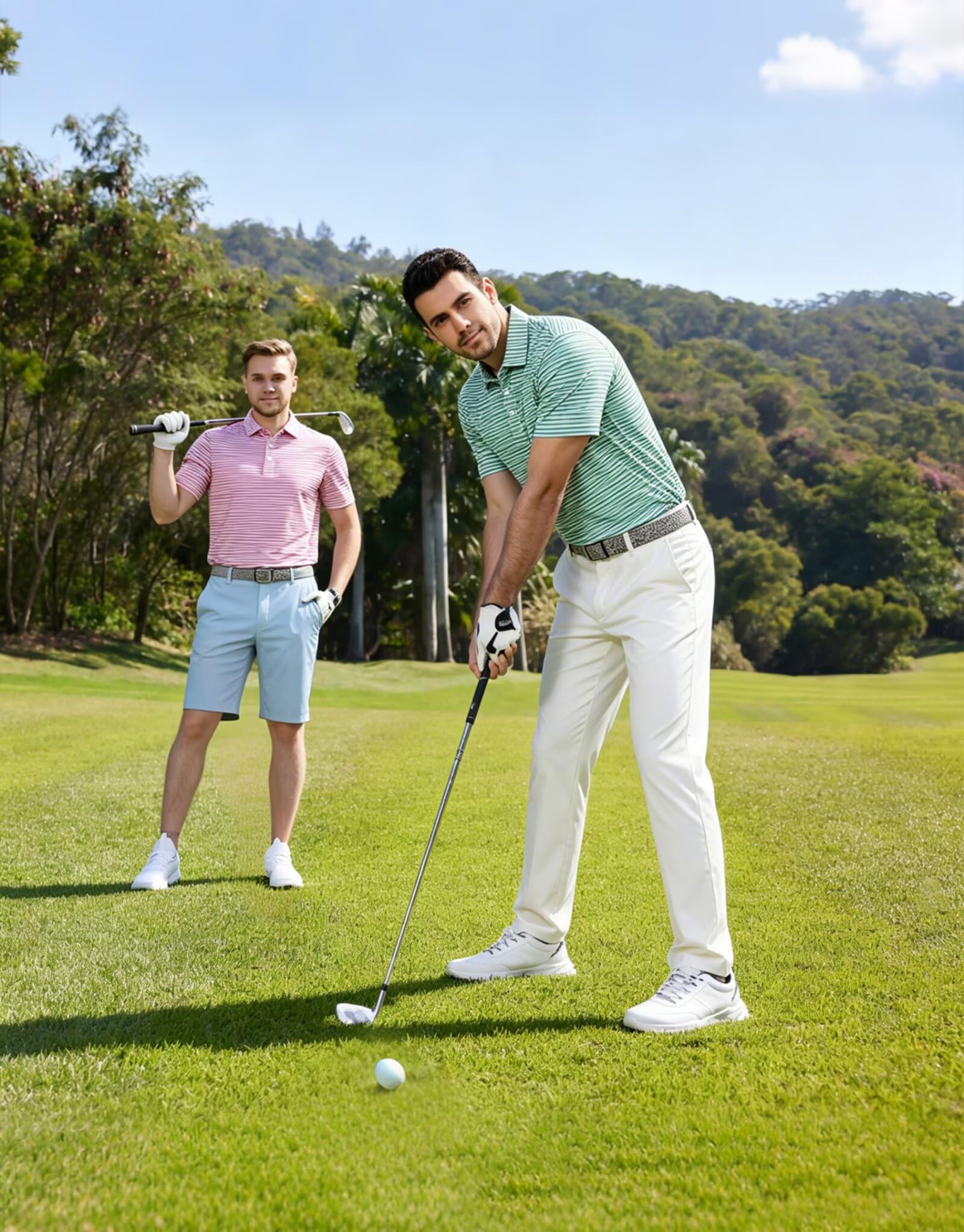M MAELREG Polo da golf da uomo, a maniche corte, vestibilità asciutta, a righe, traspirante, con colletto, casual