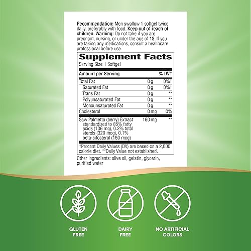 Miniatura 5 de Nature's Way Saw Palmetto Extracto estandarizado Prostate Health, 160 mg por porción, 120 cápsulas blandas