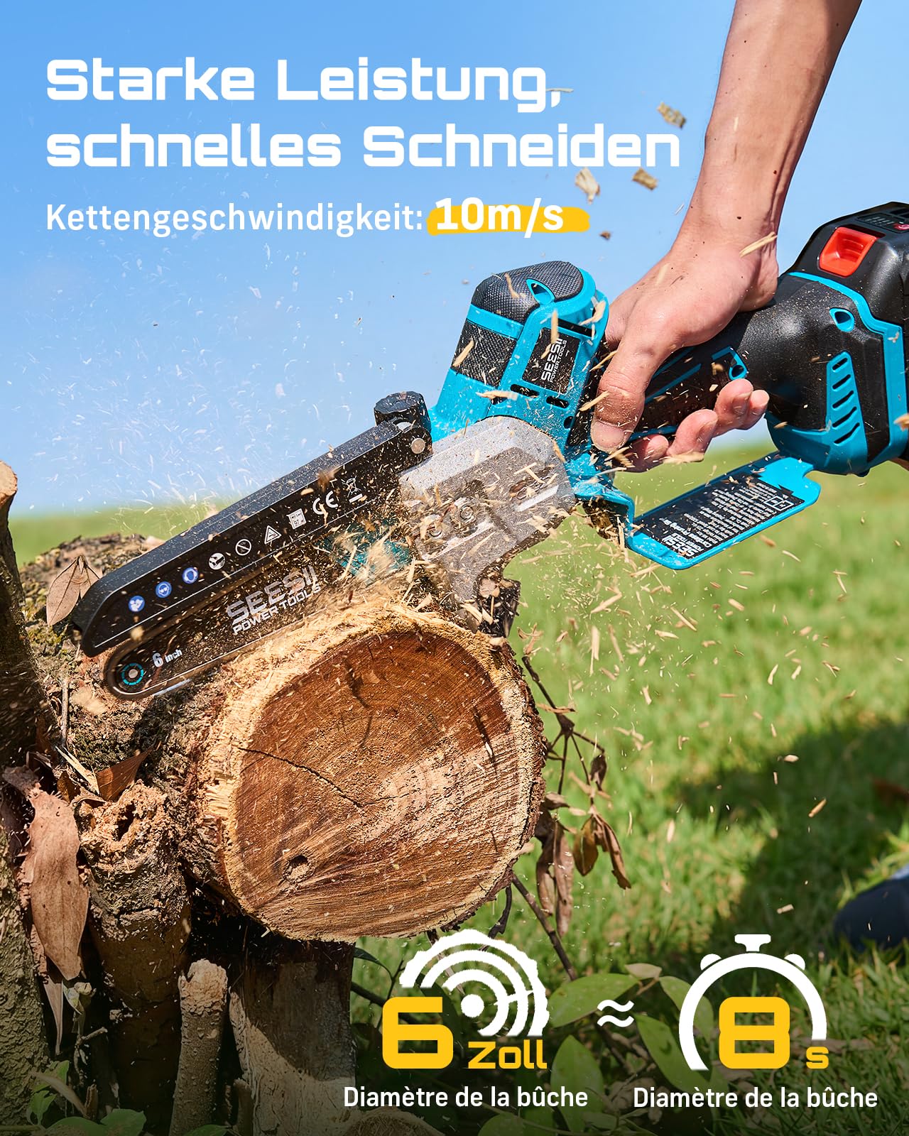 SEESII Mini Kettensäge mit Akku 8000mAh, Akku Handkettensäge 6 Zoll, Bürstenlose Akkusäge mit Automatischem Öler, Kompatible mit Makita Akku 18V, Elektrische Säge für Holz, Ast