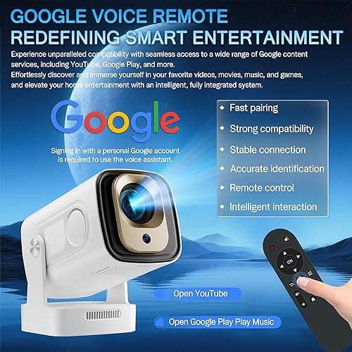 Miniatura 5 de Mini proyector enfoque automáticoKeystone, nativo 1080P, soporte 4K, Android 11, 200 ANSI, tiro corto, control remoto de mouse de aire, proyección