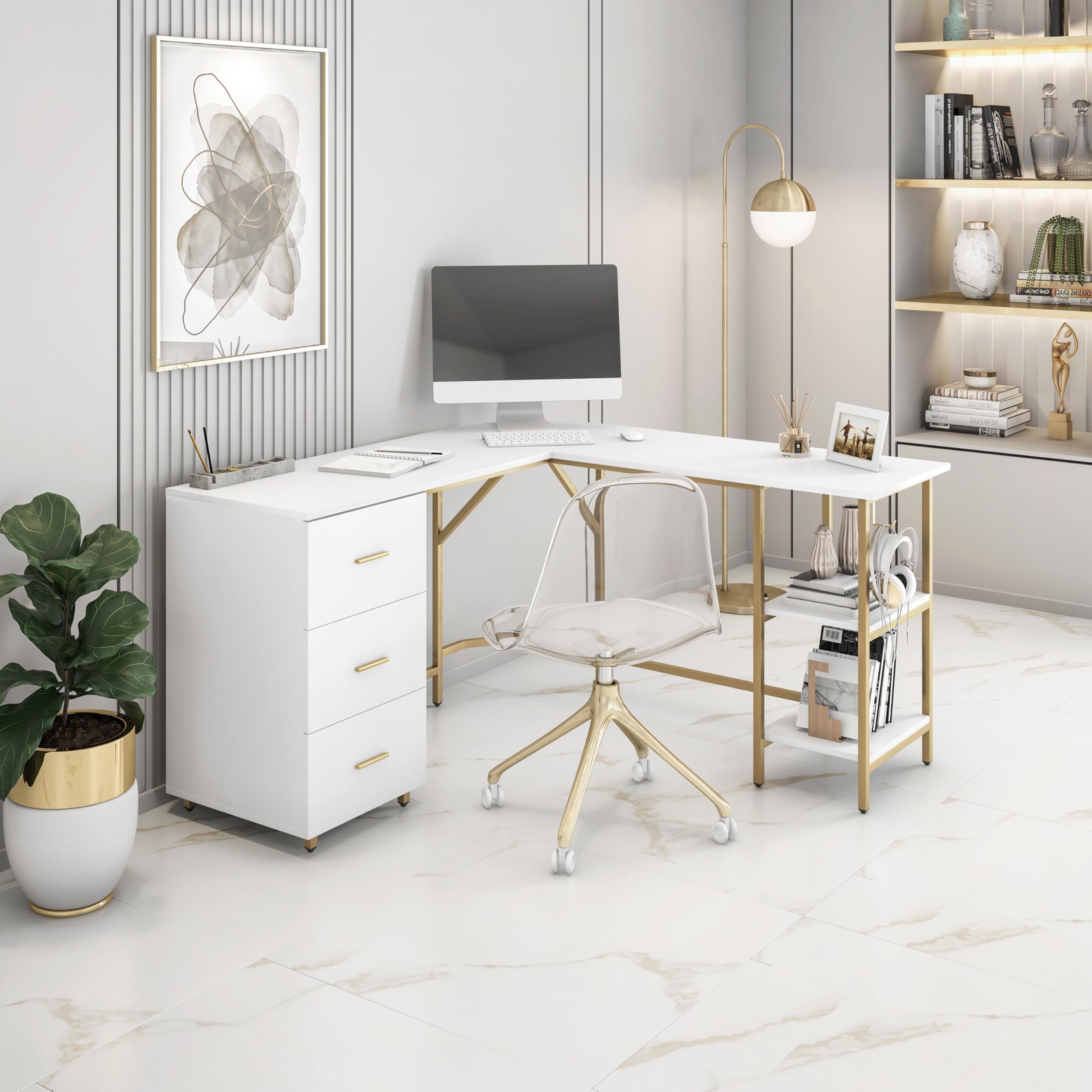 L-vormig computerbureau, 41 inch hoekbureau, moderne, eenvoudige speeltafel voor thuiskantoor, studeertafel met opbergruimte, zwart wit