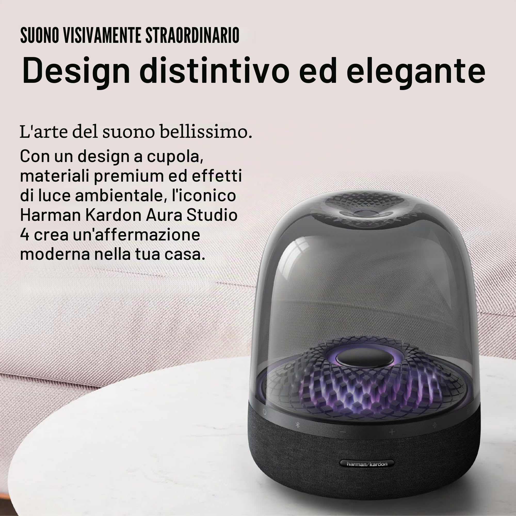 Harman Kardon Aura Studio 4, Altoparlante Bluetooth Wireless, Design Elegante ed Effetti di Luci e Colori a Ritmo di Musica, Suono Stereo di Alta Qualità, Nero