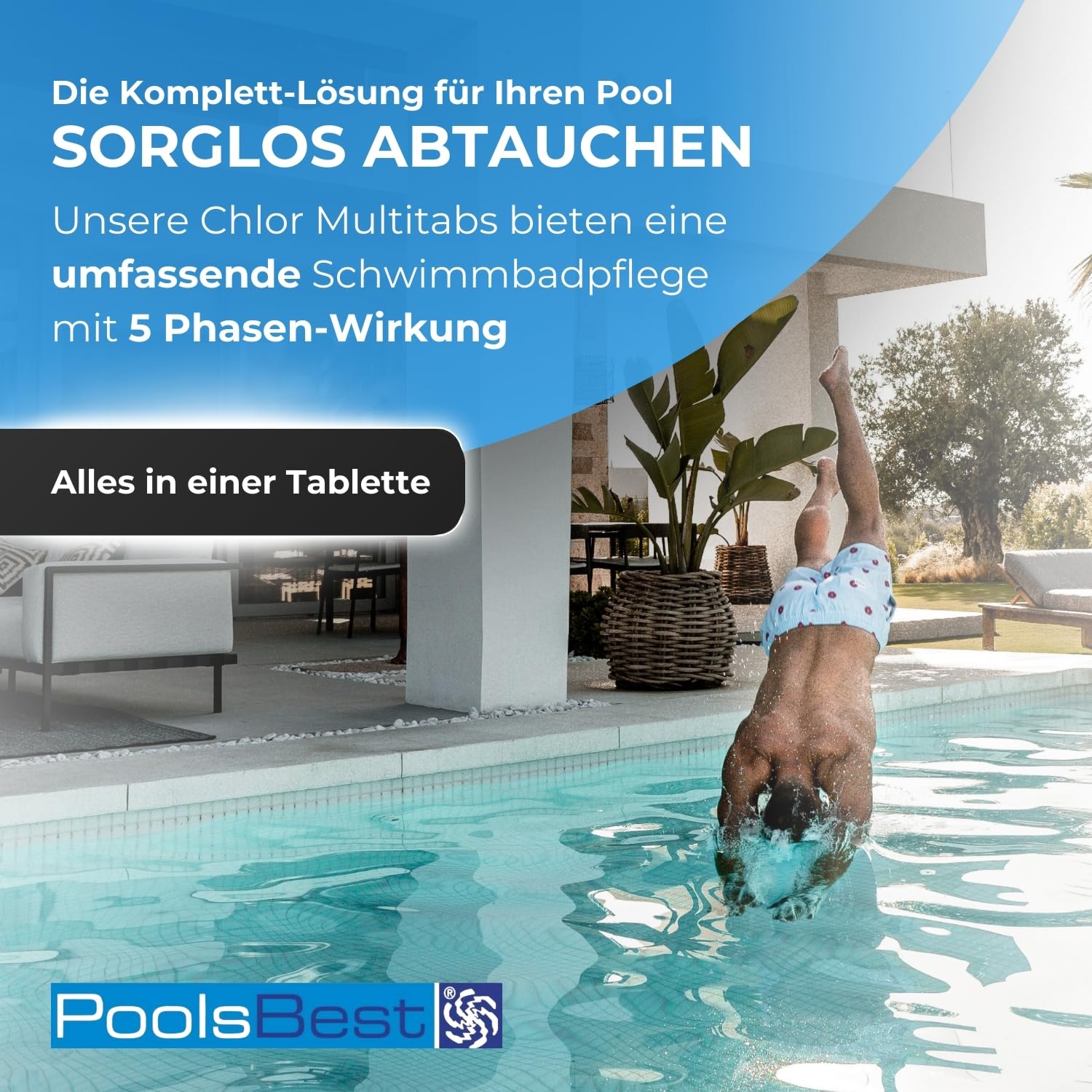 PoolsBest 3kg Chlor Multitabs 5 in 1 200g Langzeit Tabs Poolpflege Desinfektion
