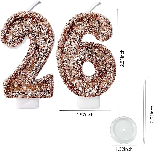 Miniatura 224 de Velas de números con purpurina de oro rosa de 2.8 pulgadas, muchos colores, regalos de cumpleaños de 22 años, velas de cumpleaños, velas de números