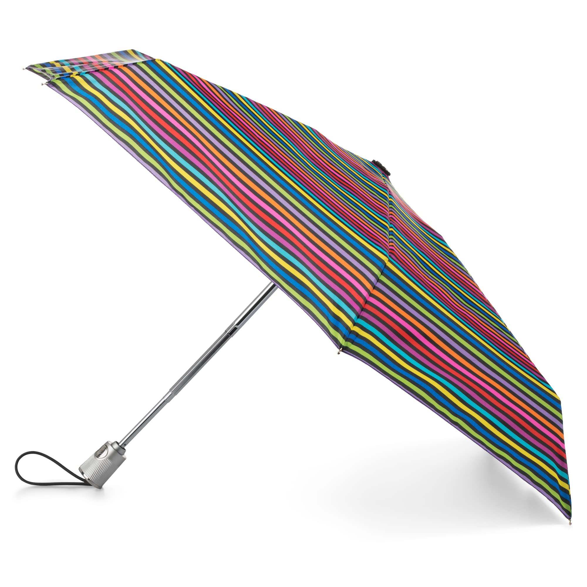 Totes Ombrello Automatico Compatto Leggero Donna/Uomo - Strisce Colorate, Tecnologia NeverWet