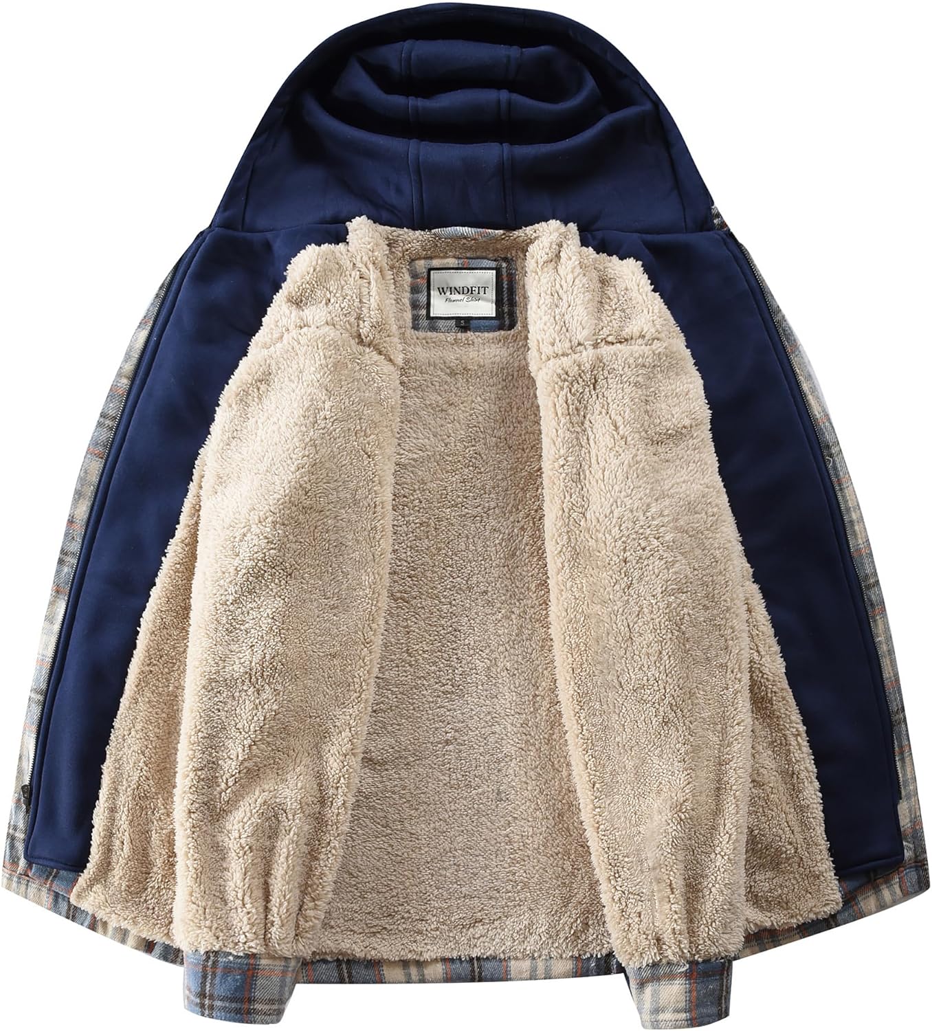 KOMANA Men's Zip Button Sherpa Plaid Flannel Shirt Jacket with Hood - Image 3