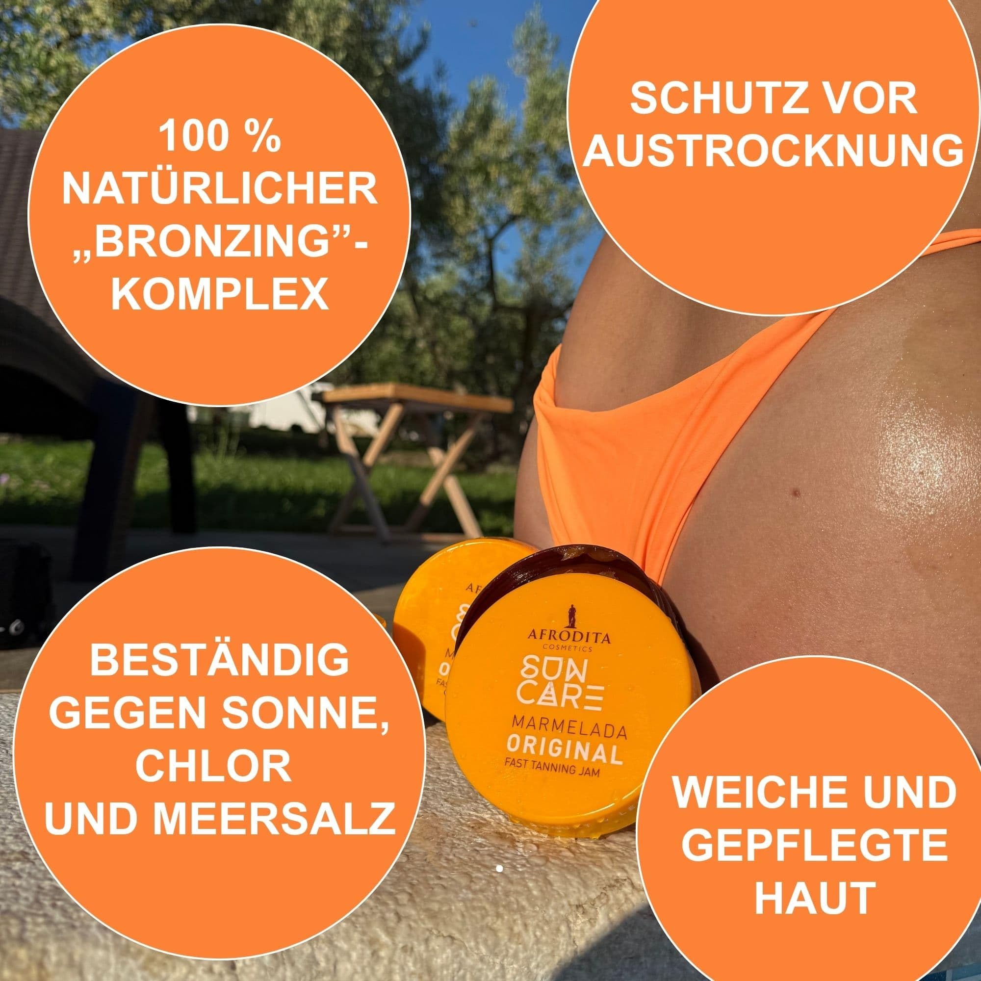 Afrodita Cosmetics Sun Care Marmelada Original Bräunungsbeschleuniger Fast Tanning Jam für Sonne & Solarium 100% natürlicher Bronzing-Komplex mit Karotten- & Walnussextrakt 0% Silikone 3x 200ml