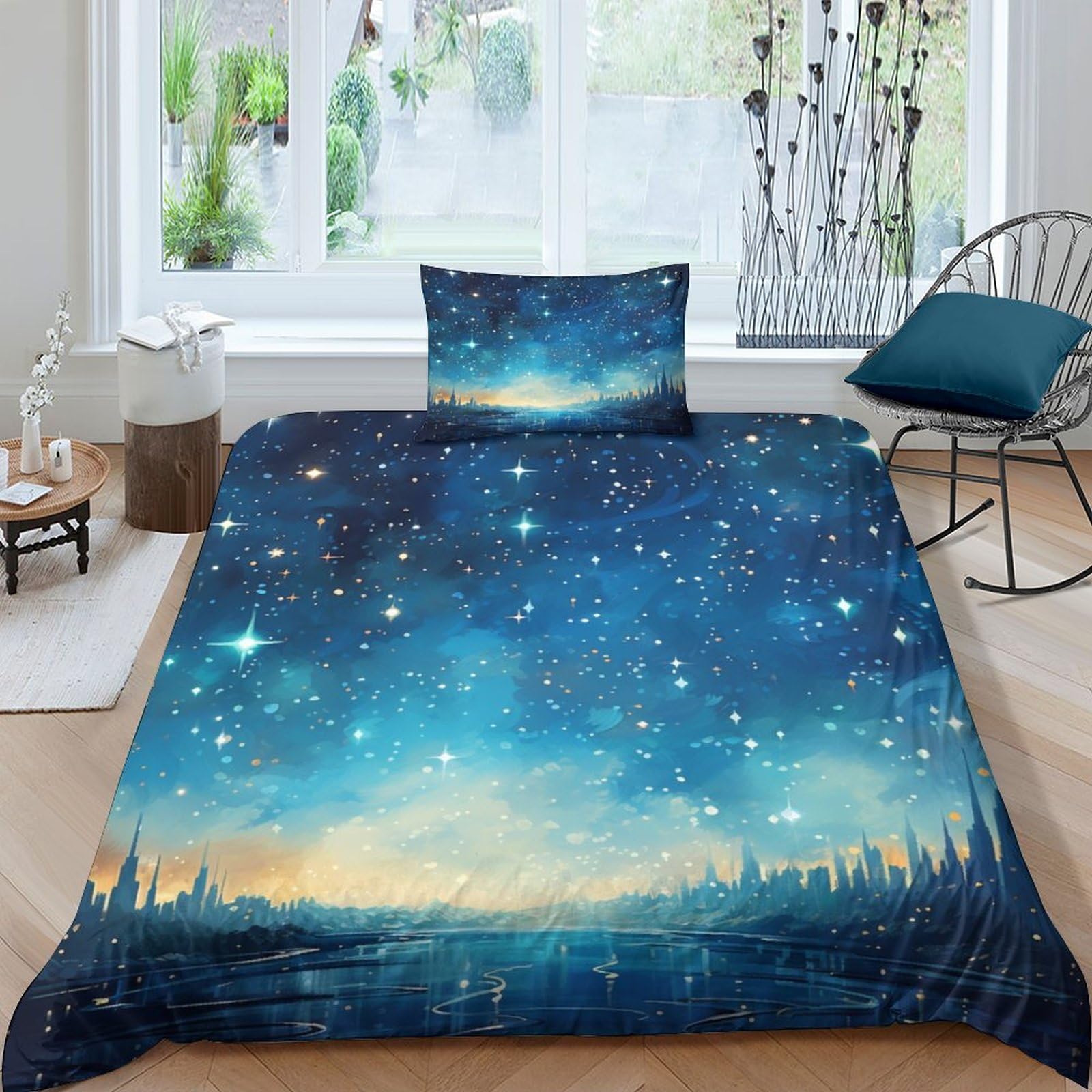 Parure de lit starlight imprimé night sky 3D avec motifs stellaires haute définition 135x200