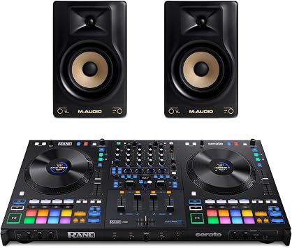 Rane FOUR DJ Controller and M-AUDIO Forty Sixty Pair Studio Monitors for Studio Recording, Music Production, Podcasting, Streaming