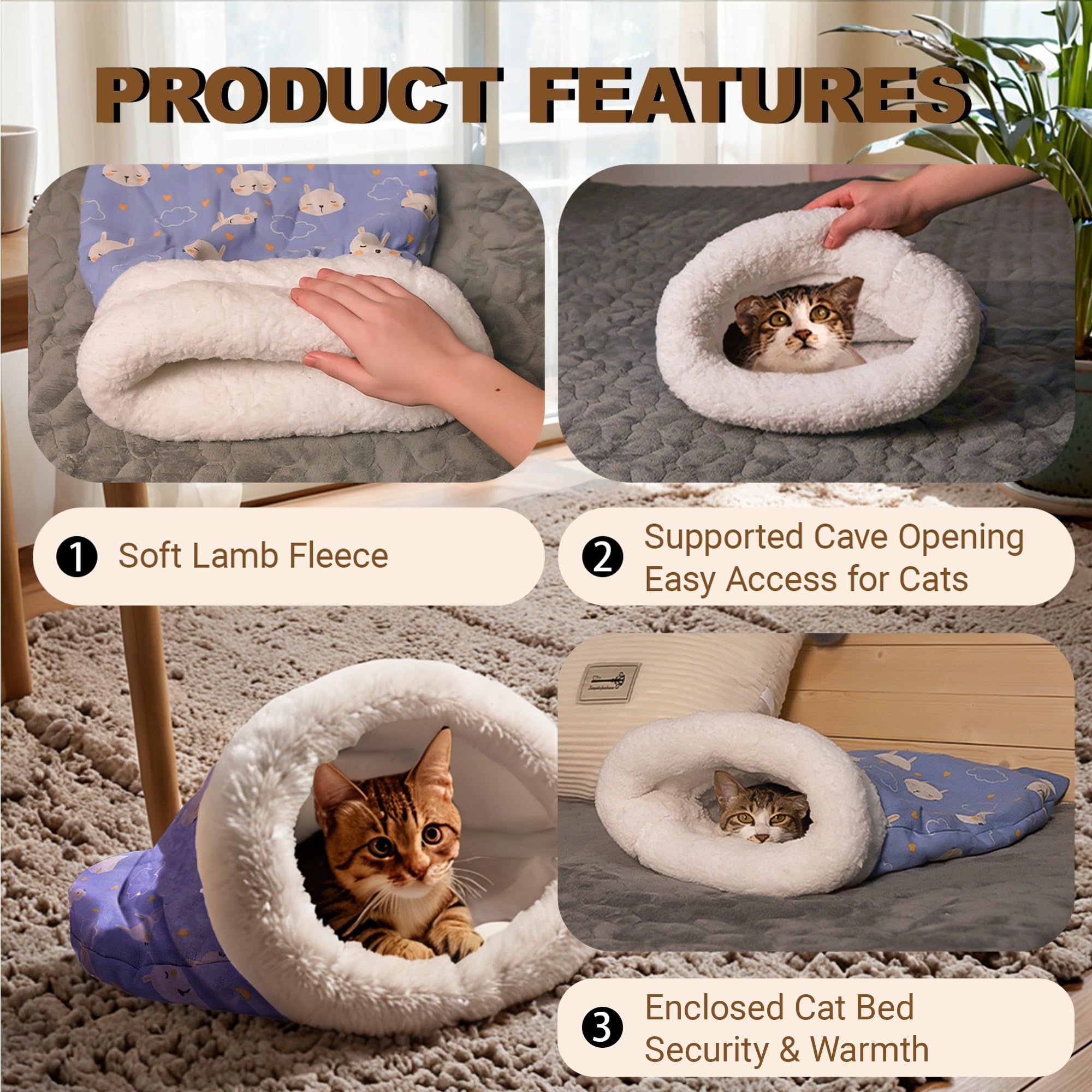 Cat Sleeping Bag for Indoor Cats 2026 Fluffy Cat Winter Nest Cave Bed - Image 4