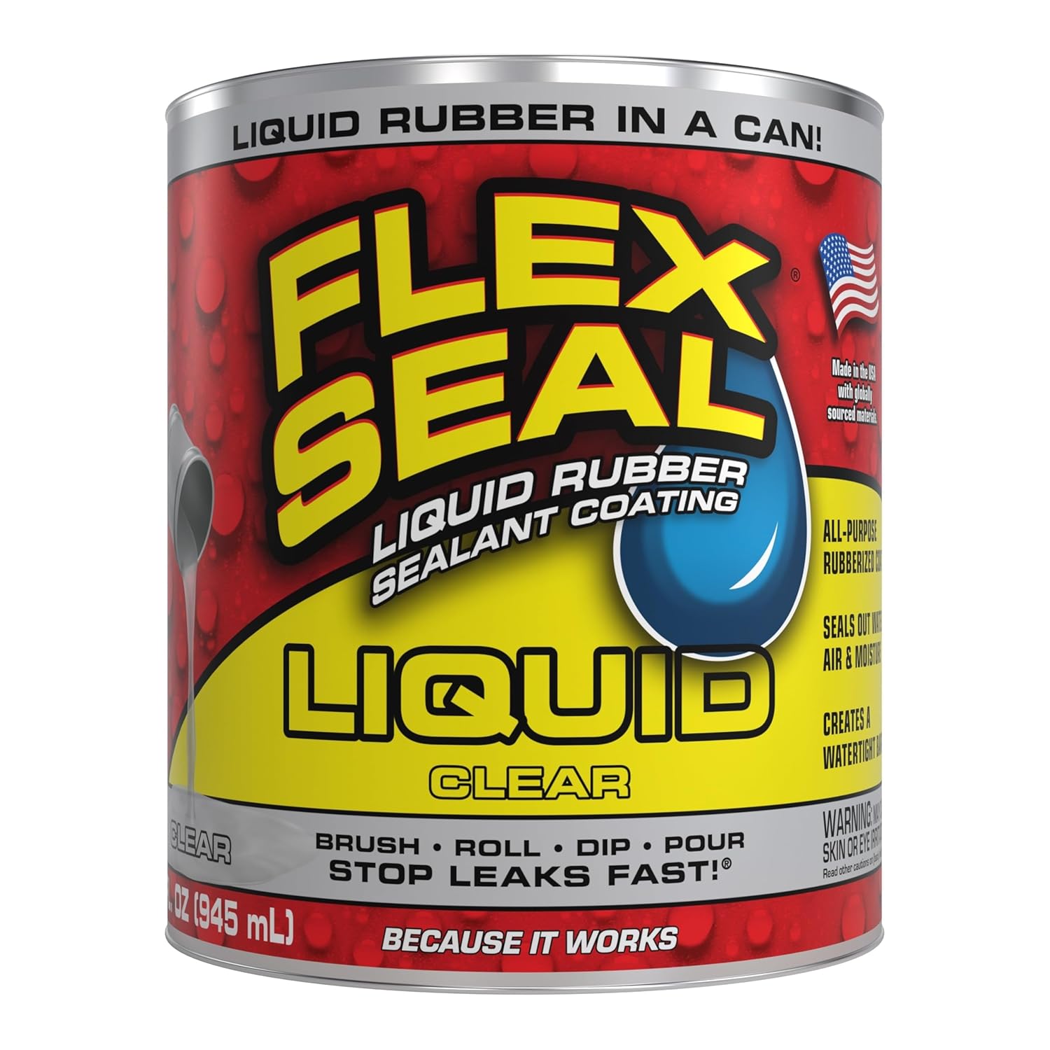 Flex Seal Liquid, Rubber Coating Sealant, Waterproof, Flexible, Breathable, and UV Resistant, Roof Repair, Basements, RV, Campers, Trailers, Marine, EPDM, Masonry, Clear, 32 oz