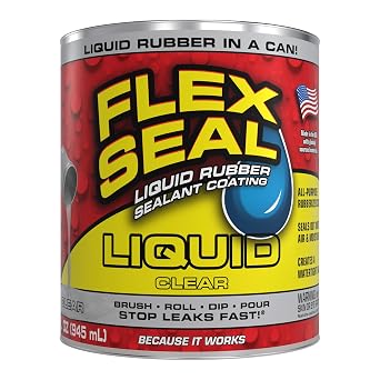 Flex Seal Fluid, Rubber Coating Sealant, Waterproof, Flexible, Breathable, UV Resistant, Roof Repair, Basement, RV, Camper, Trailer, Marine, EPDM, Stone, Clear, 32 oz