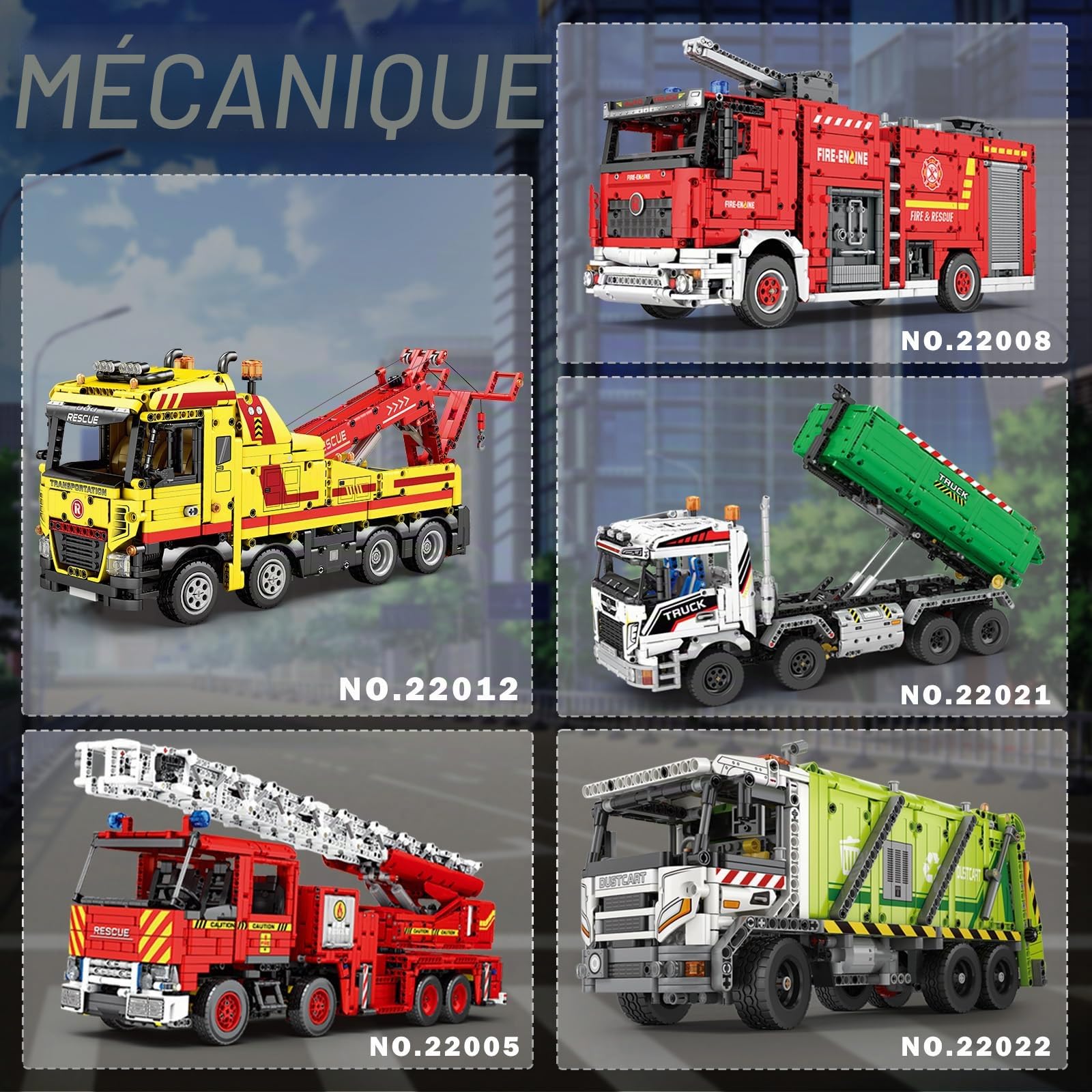 Reobrix Camion de remorquage RC Jouet de construction avec application/télécommande Véhicule robuste de sauvetage avec moteur, grue technique 22012 Brique de construction de voiture Cadeau pour adulte