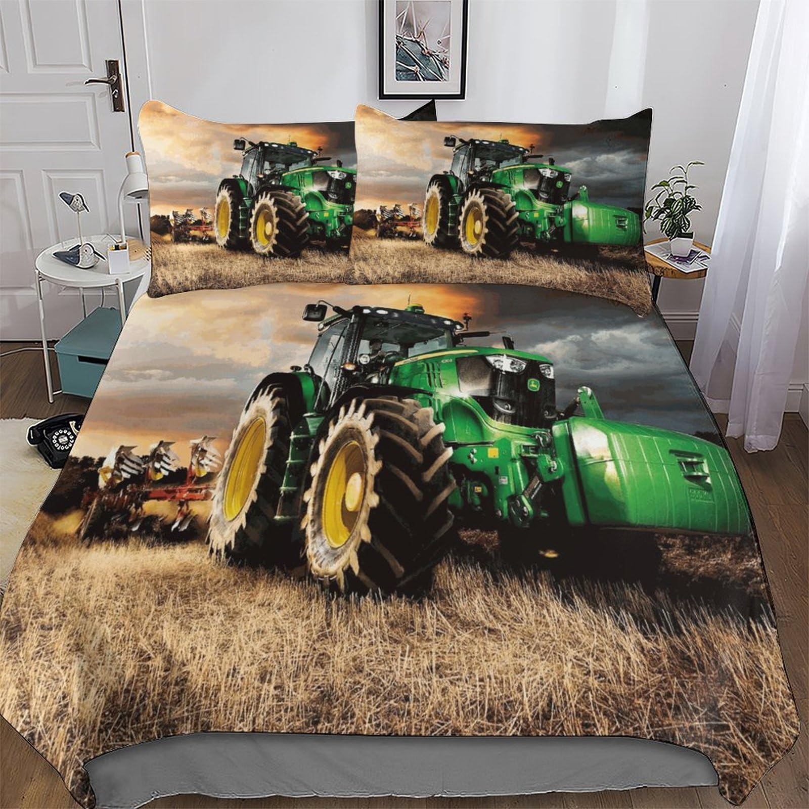 Pazzk Tractor-1 Tractor 3 Pcs Print Duvet Cover Set With Pillow Cases 3D Bedding Set For Kids & Teens Adults Soft Microfiber Comforter Cover With Zipper Closure Quilt Cover Double (200X200cm)