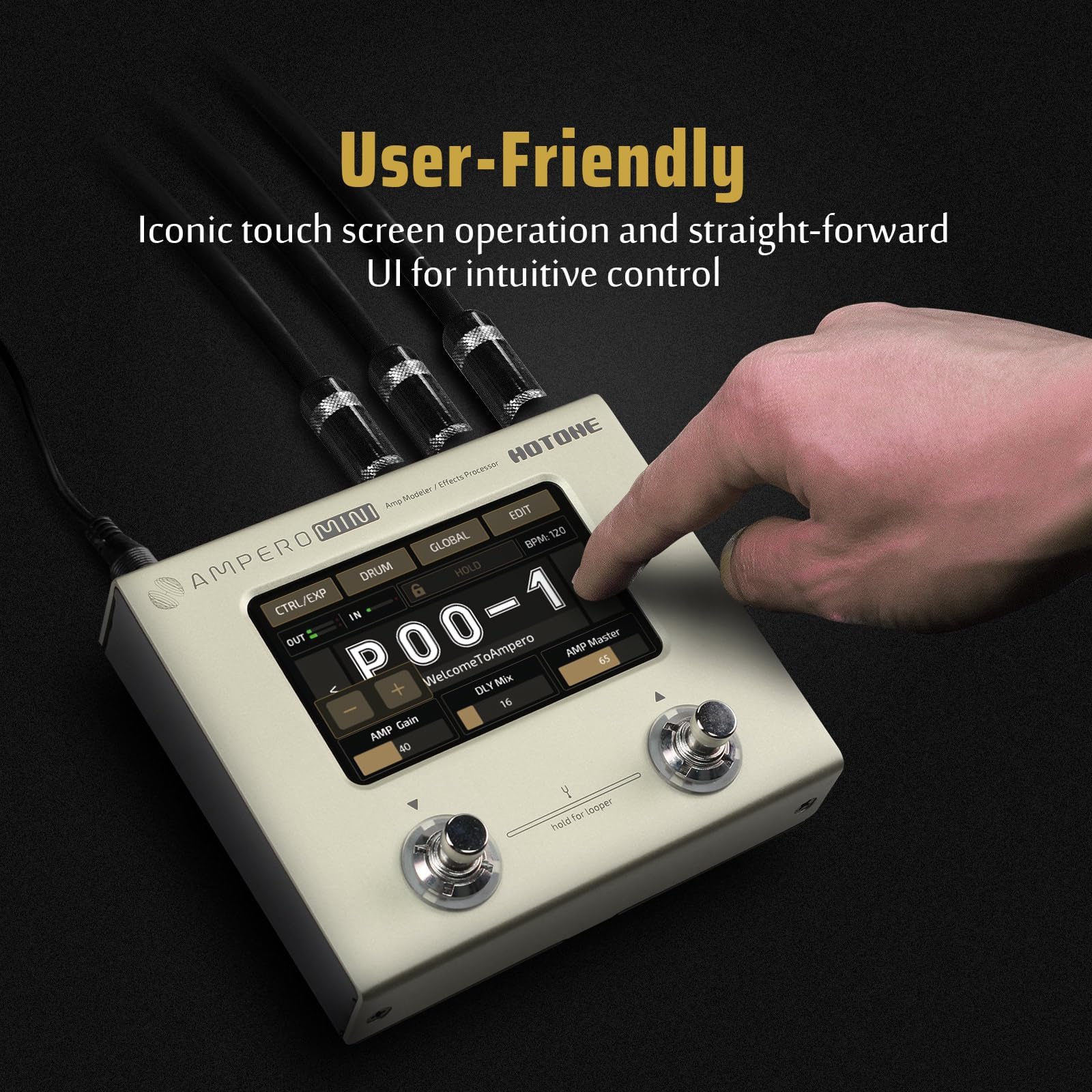 HOTONE Ampero Mini MP-50 Multi Effects Processor Pedal Gitarre Bass Amp Modeling IR Cabinets Simulation Multi-Sprache Multi-Effekte mit Expression Pedal Stereo OTG USB Audio Interface Vanilla
