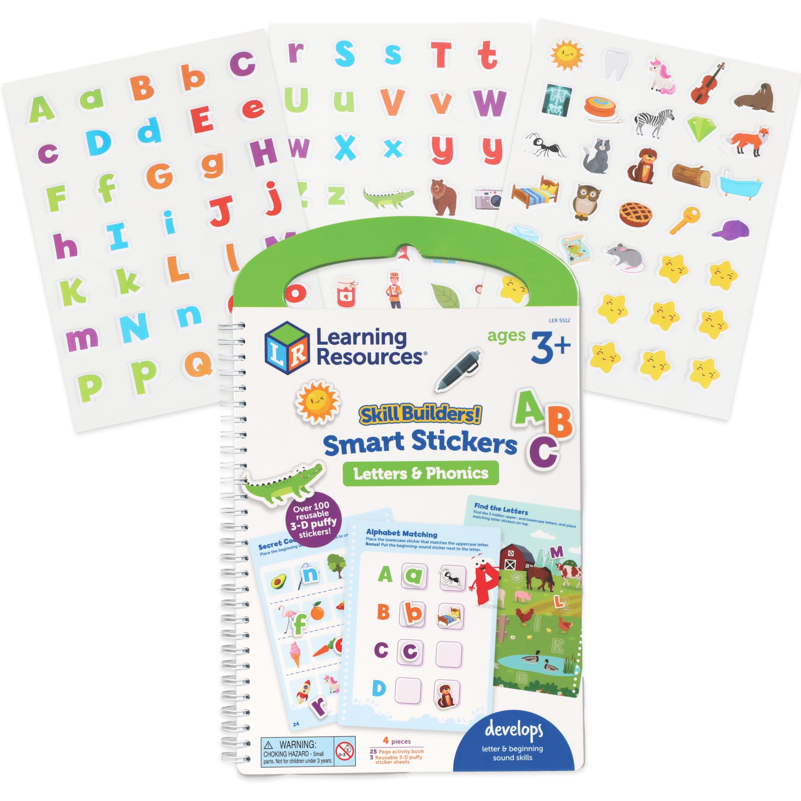 Learning Resources Skill Builders Smart Stickers Letters & Phonics, Alphabet Stickers, Reusable Sticker Book, Preschool Classroom Must Haves, Homeschool Supplies, Montessori Busy Book