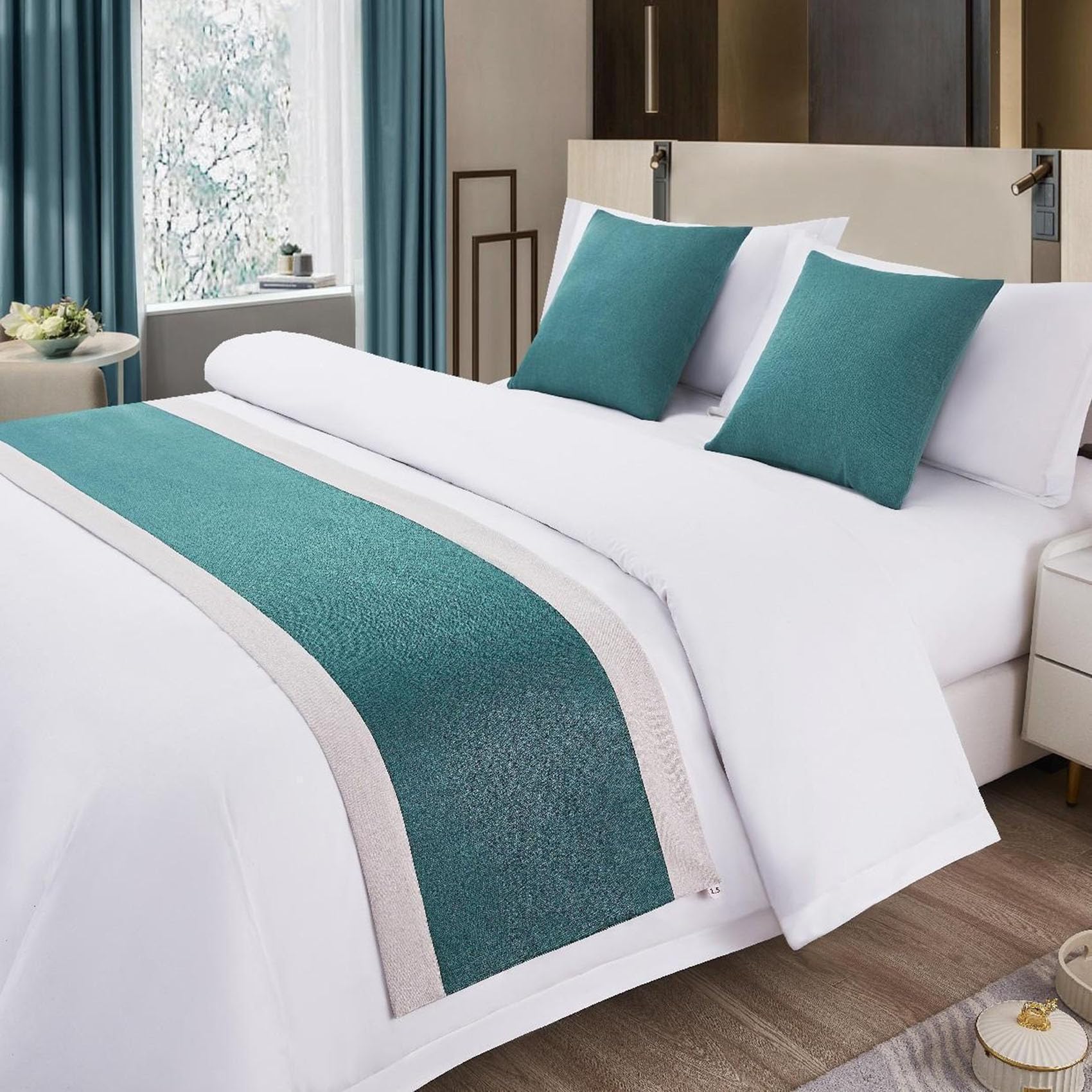 CLMETHE Cotton Linen Contrast Color Bed Runner Decorative Bed Scarf Bedding Protector Simple Bedspread for Hotel Home Wedding Guesthouse,M-50 * 180CM(1.2m bed)