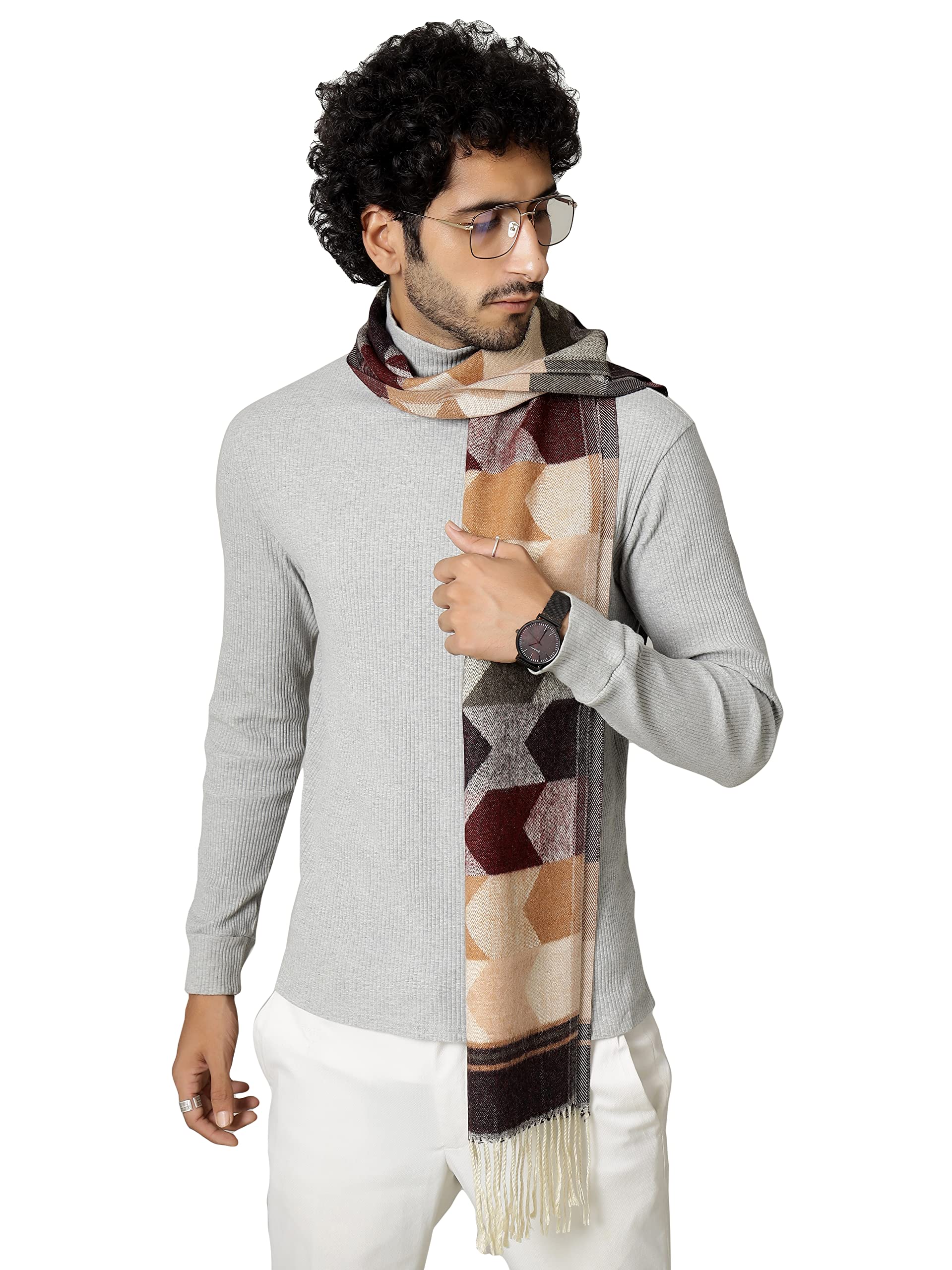 Ravaiyaa - Attitude is everything Soft & Warm Wool Muffler Casual Winter Scarf Arrow Striped Muffler for Men's (Purple & Multi Color)-picture-10