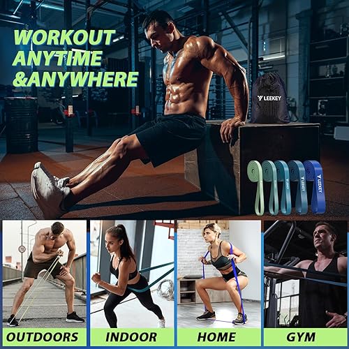 Miniatura 37 de LEEKEY Juego de bandas de resistencia para asistencia de dominadas y entrenamiento de cuerpo completo, bandas de ejercicio de varios niveles
