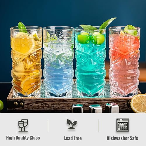 Miniatura 6 de Tiki - Juego de 8 vasos de cóctel modernos de 14 onzas para bebidas de isla tropical y fiestas hawaianas