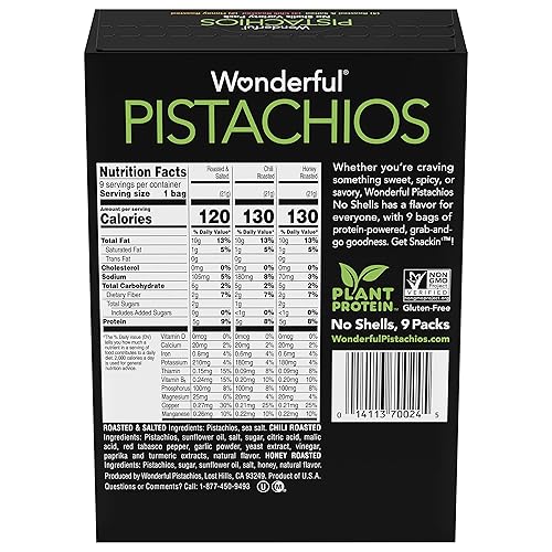 Miniatura 48 de Wonderful Pistachios Honey Roasted - Pistachos tostados con miel, sin cáscara, 2.25 onzas (paquete de 8 unidades)