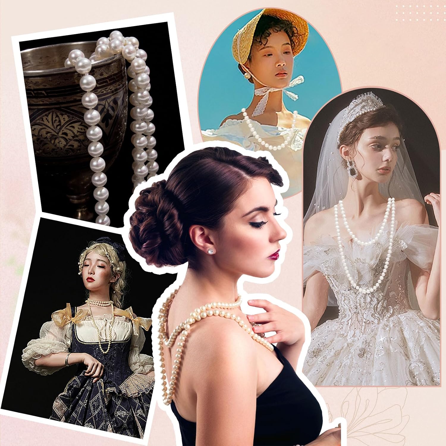 Long White Pearl Necklace 150cm/59 Adjustable Multi-Strand Faux Pearls for Women, Bridal Wedding Vintage Gatsby Jewelry for Party & Elegant Events