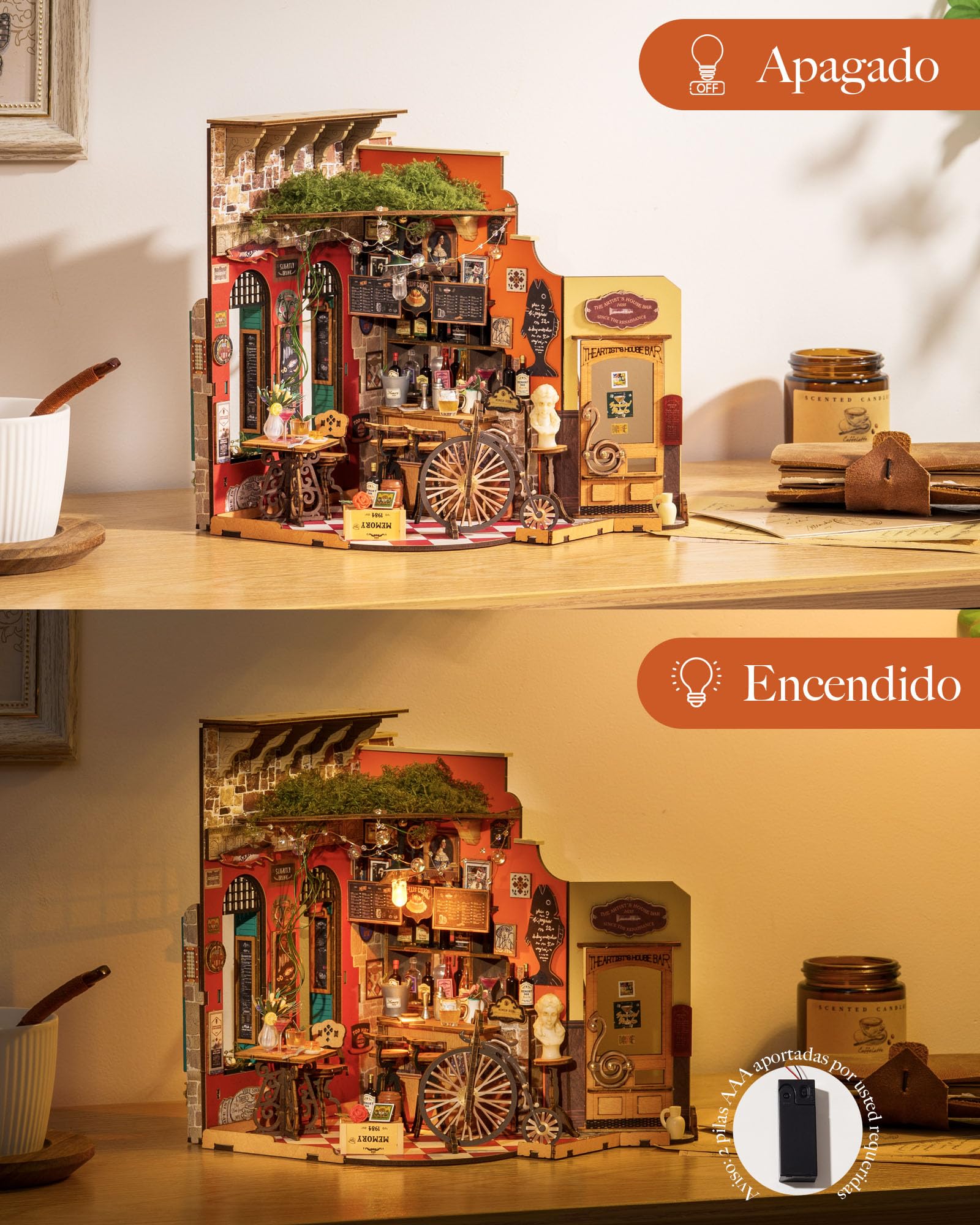 Rolife Maquetas -DIY Miniature House Diorama Cheers Bar, Casas Miniaturas para Montar Puzzle 3D Madera Book Nook para Adultos Adolescentes