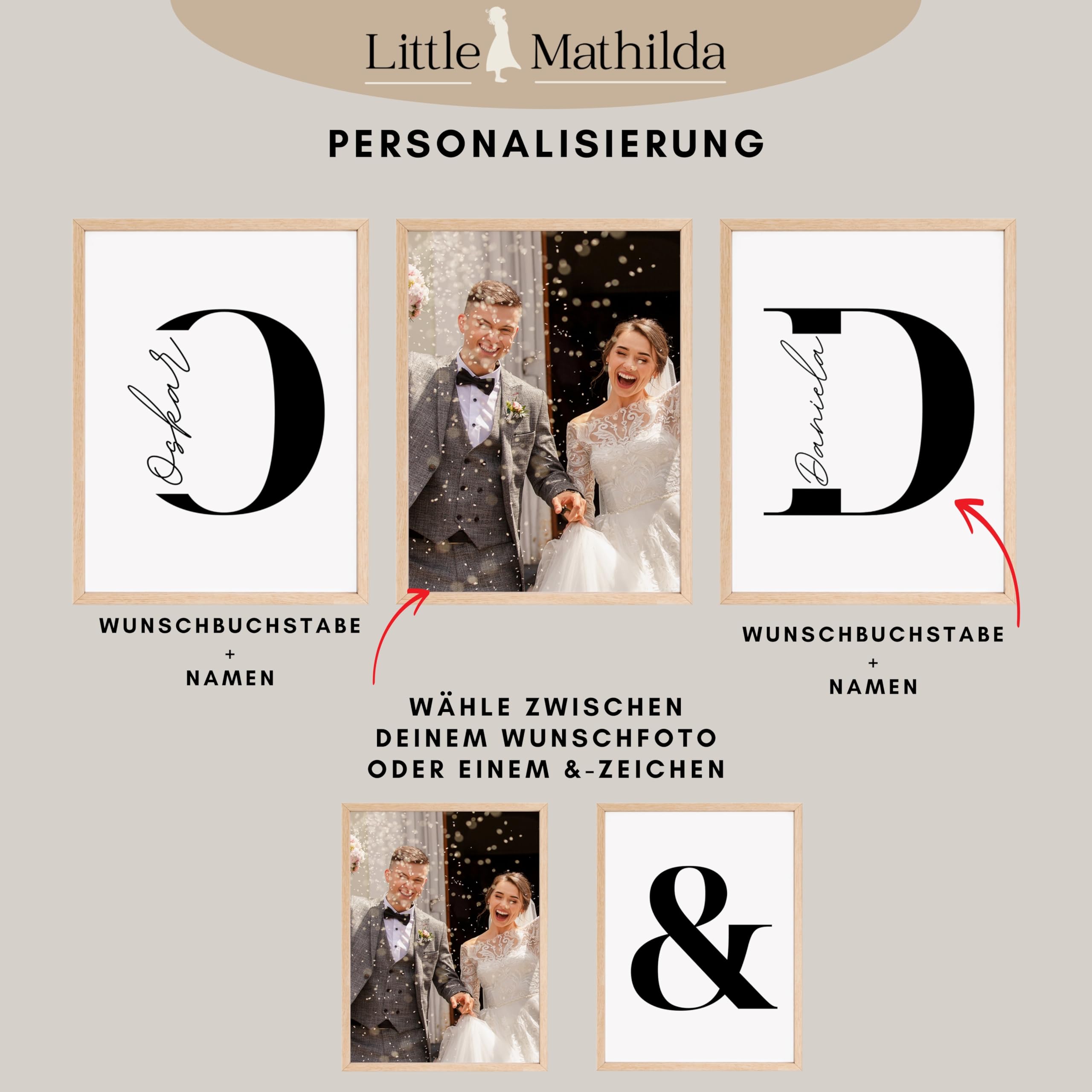 Little Mathilda Personalisierte Poster 3er Set Bilder – Hochzeitsgeschenk personalisiert, Jahrestag Geschenk für Ihn Wanddeko Wohnzimmer, Fotogeschenke personalisierte Geschenke (3er Set 70x50cm)