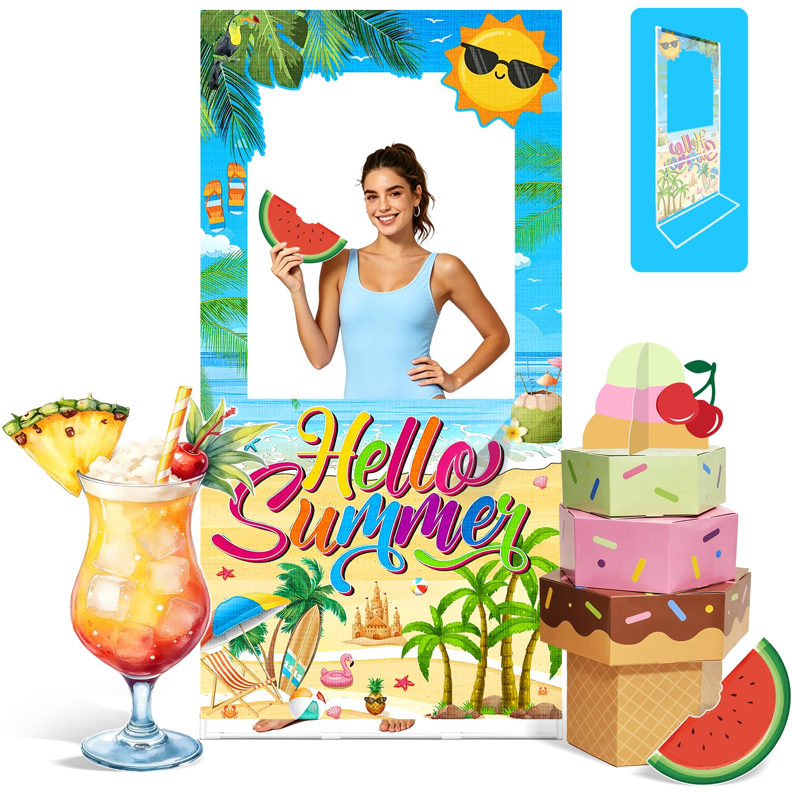 Yavxzvbw Multi Color Hello Summer Photo Booth Props: Pool Party Decorations Pool Party Photo Booth Props Summer Pool Party Decorations Summer Party Backdrop
