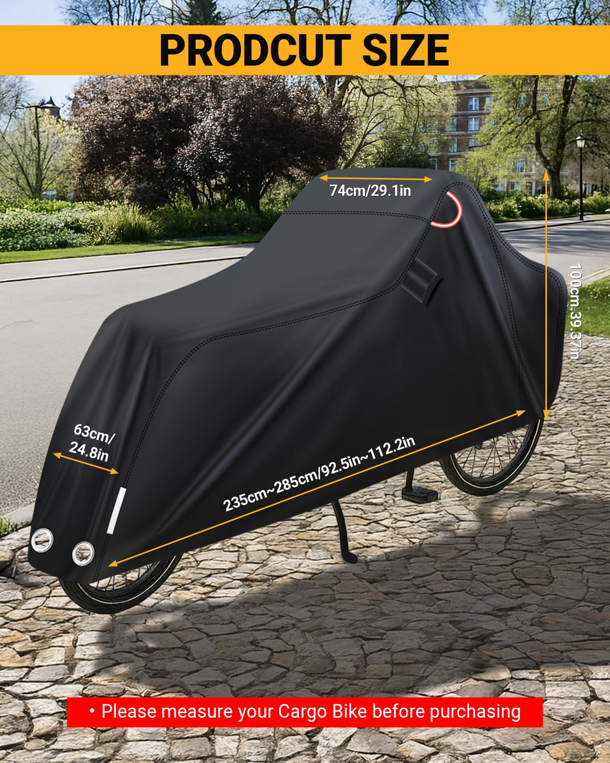 Copri Bicicletta Cargo Telo Copri Bici Impermeabile Telo Bicicletta da Esterno con Strisce Riflettenti 420D Oxford Protezione UV per Bici da Carico a Due Ruote 270 x 75 x 100cm