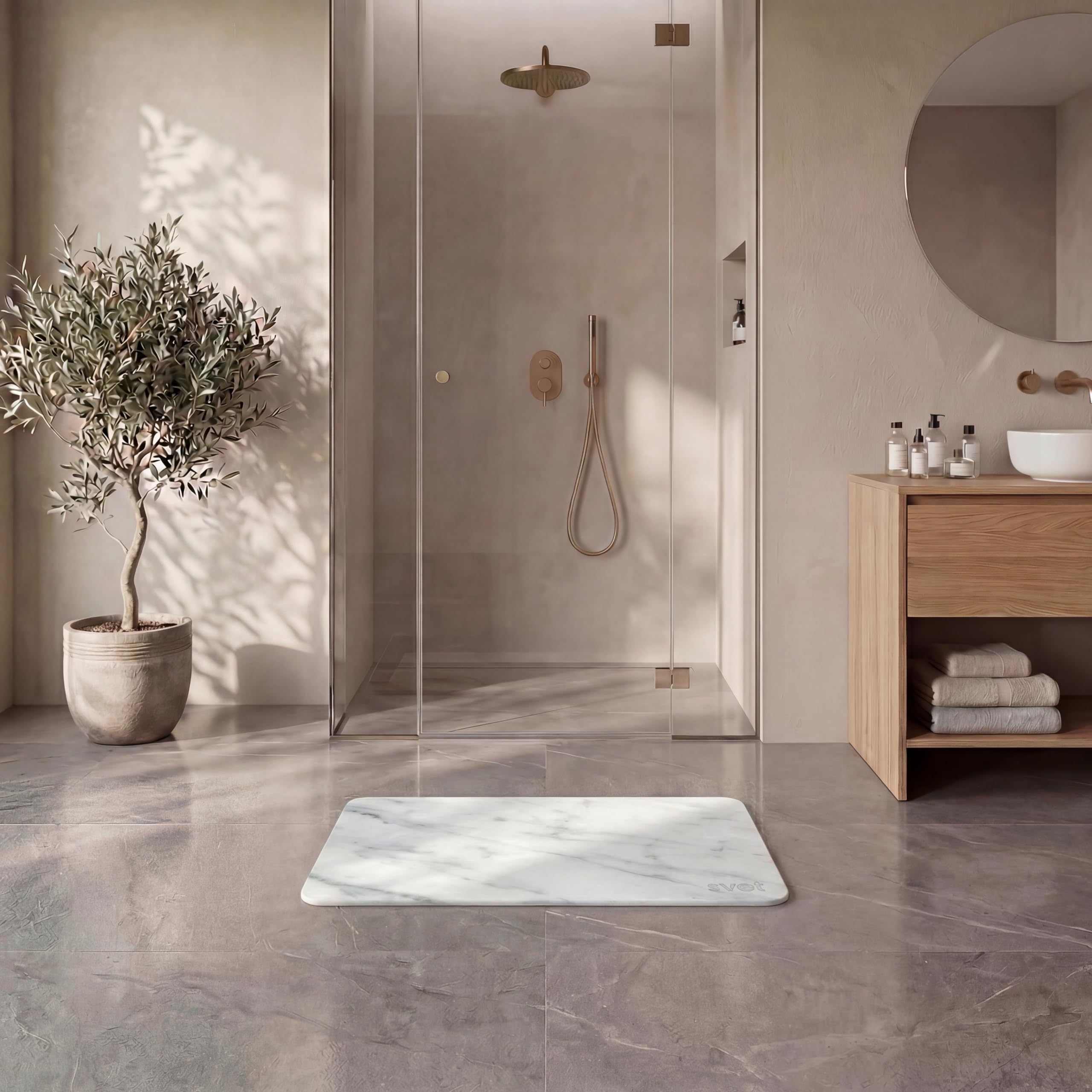 Svet - Alfombra Diatomita Baño - Secado Rápido y Ultra Absorbente, Antideslizante, Antibacteriana y Antihongos, Alfombrilla Baño Diatomita de Piedra. (Mármol Clásico) — view 6