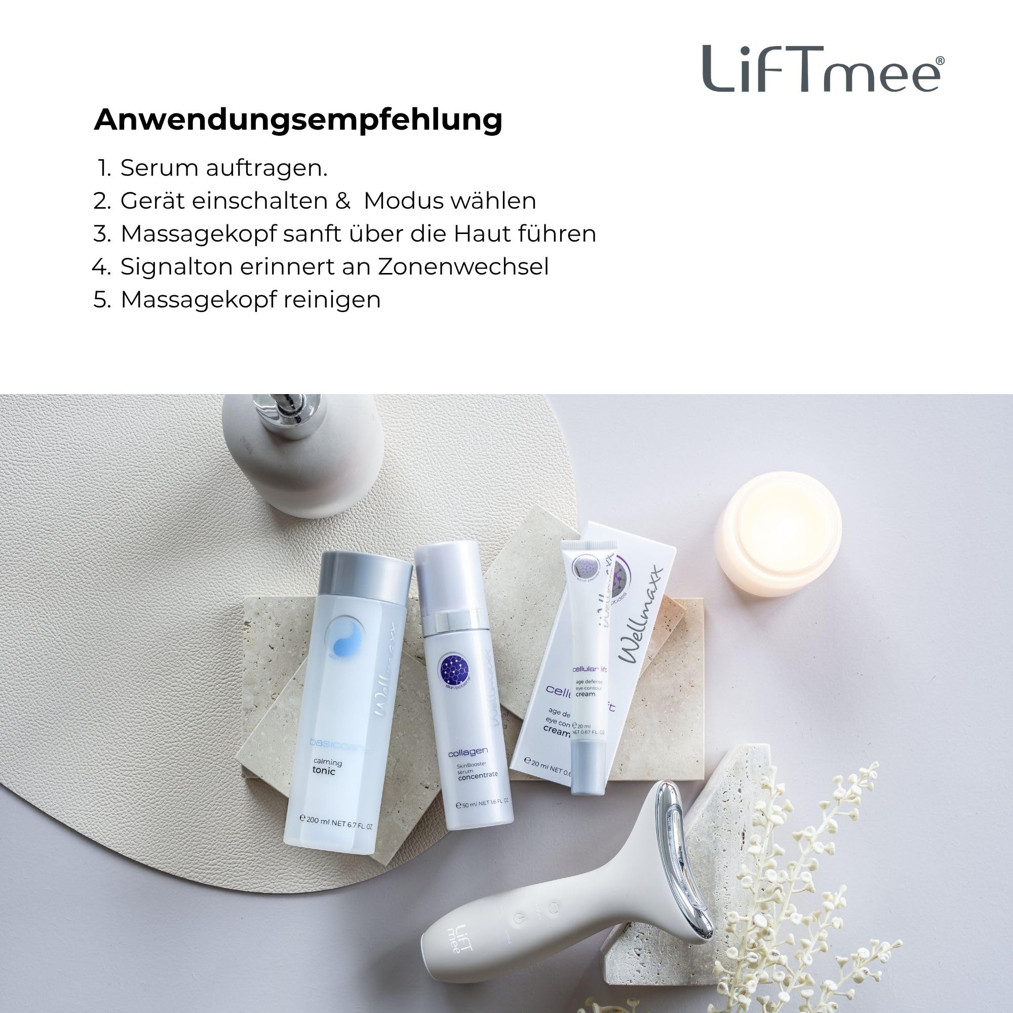 Dermaglow 3in1, Gesichts- und Körpermassagegerät mit 3 Pflegeprogrammen und 5 EMS-Intensitätsstufen, LED Lichtbehandlung Blau, Grün & Rotlicht zur Straffung, Aufhellung & Beruhigung der Haut