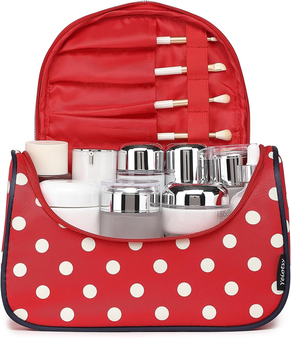 Yeiotsy Travel Cosmetic Bag for Women – Polka Dot Makeup Bag Organizer & Hanging Toiletry Bag - Image 2