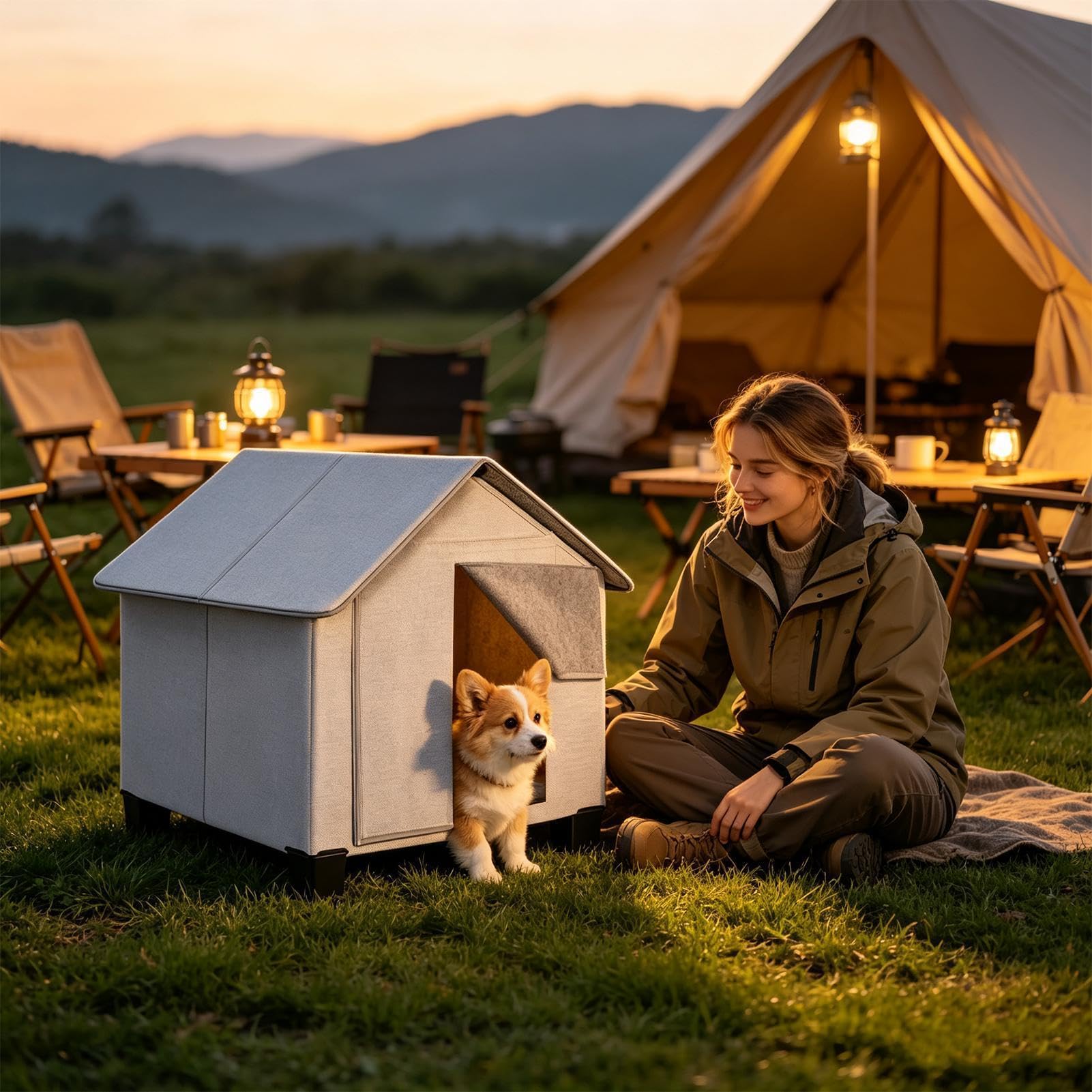 Cama Caseta Perros Cueva Plegable Elevada Impermeable para Cachorros Y | Casa Aislada De Exteriores Para Perros Interior Exterior Jardín Hogar Clima Frío Camping Dormir y Relajación